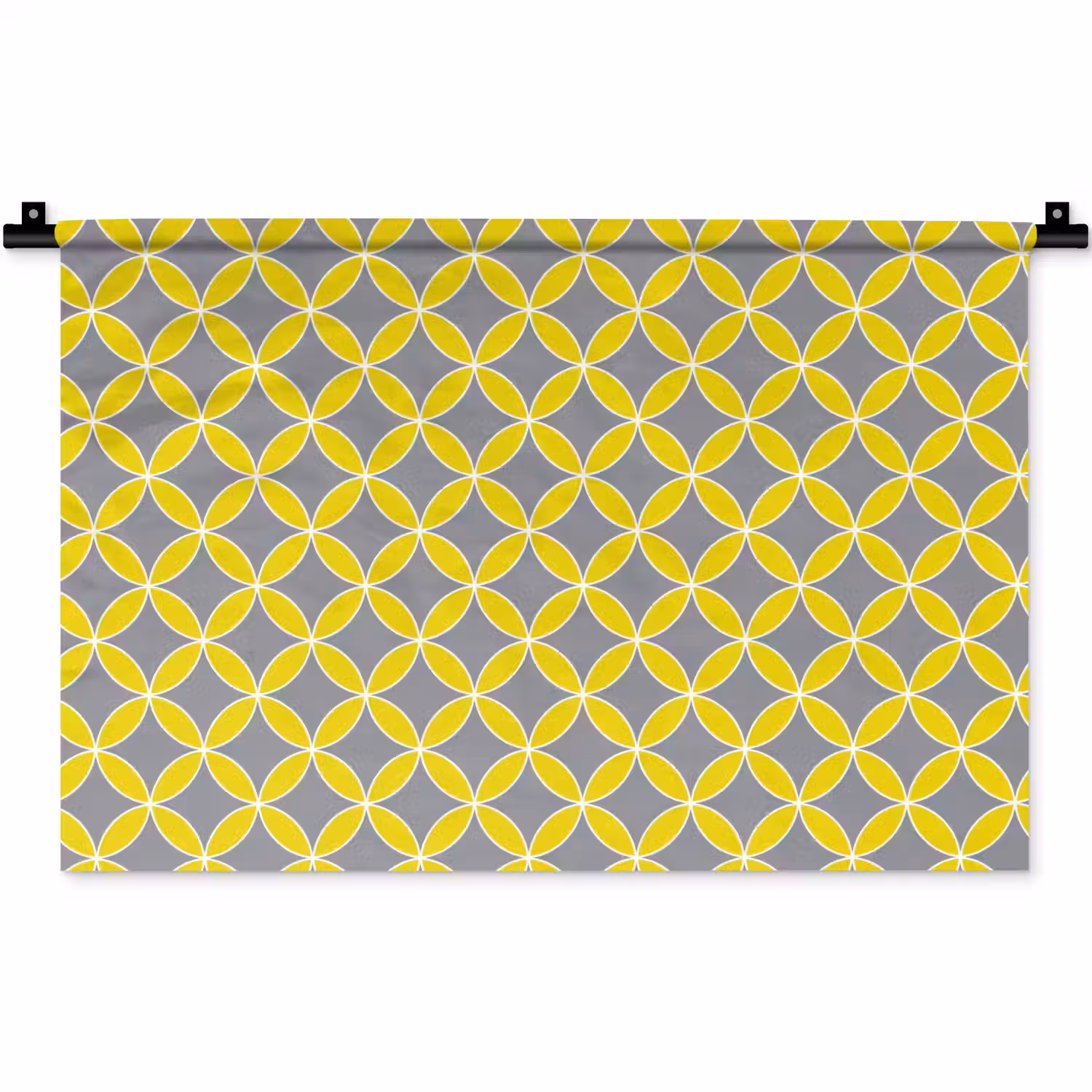 Geometrisch - Cirkels - Modern - Grijs - Geel Wandkleed katoen klein 269 -zz3d