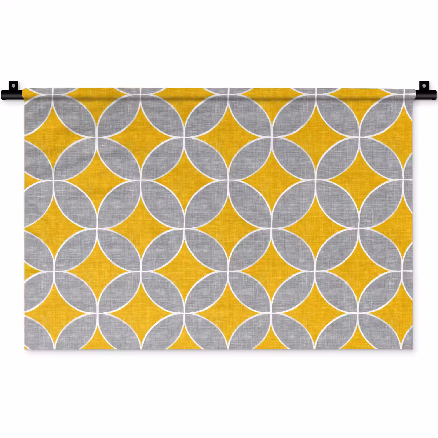 Geometrisch - Cirkels - Textuur - Grijs - Geel Wandkleed katoen klein 269 -zz3d