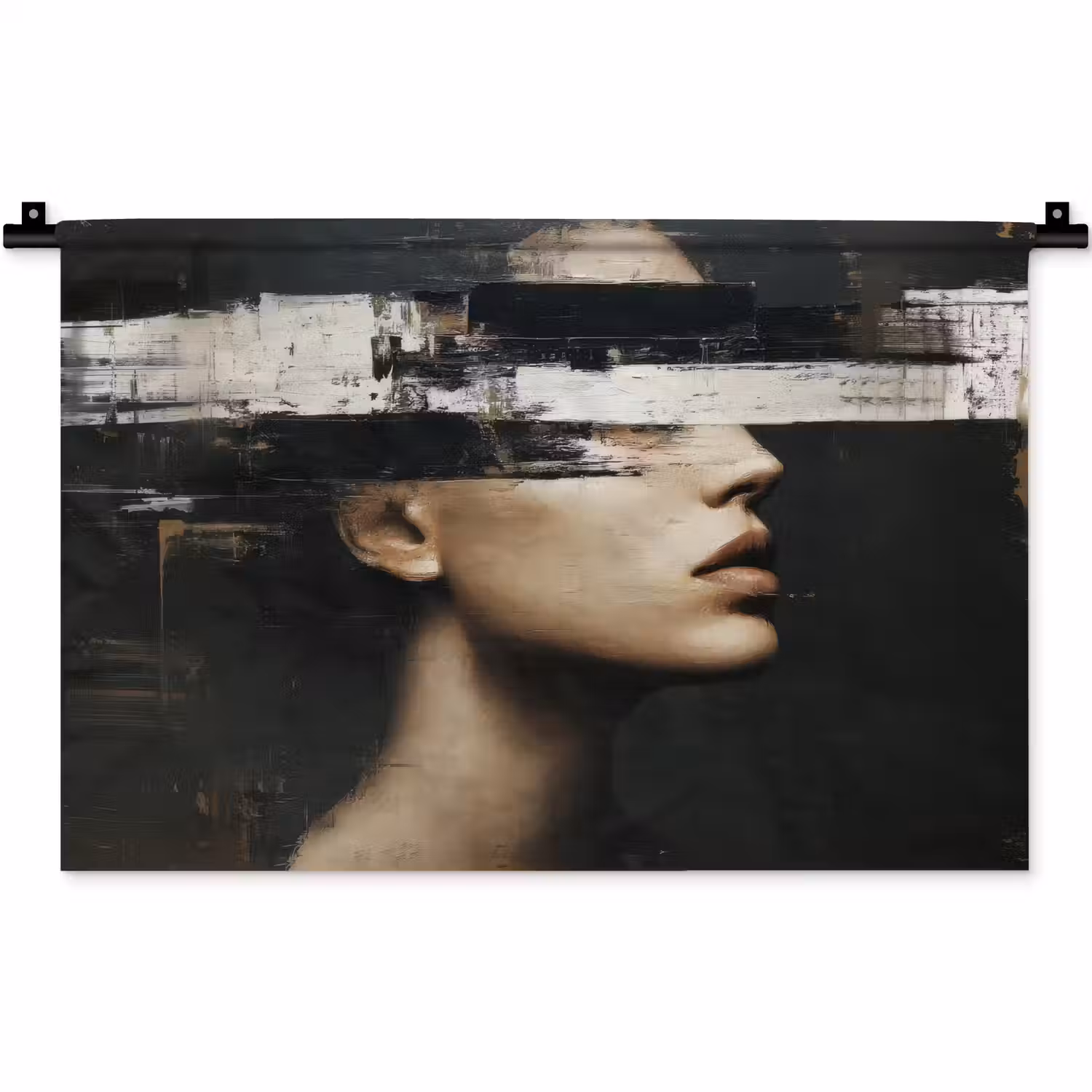 Gezicht - Vrouw - Zwart - Abstract Wandkleed katoen klein -zz3d