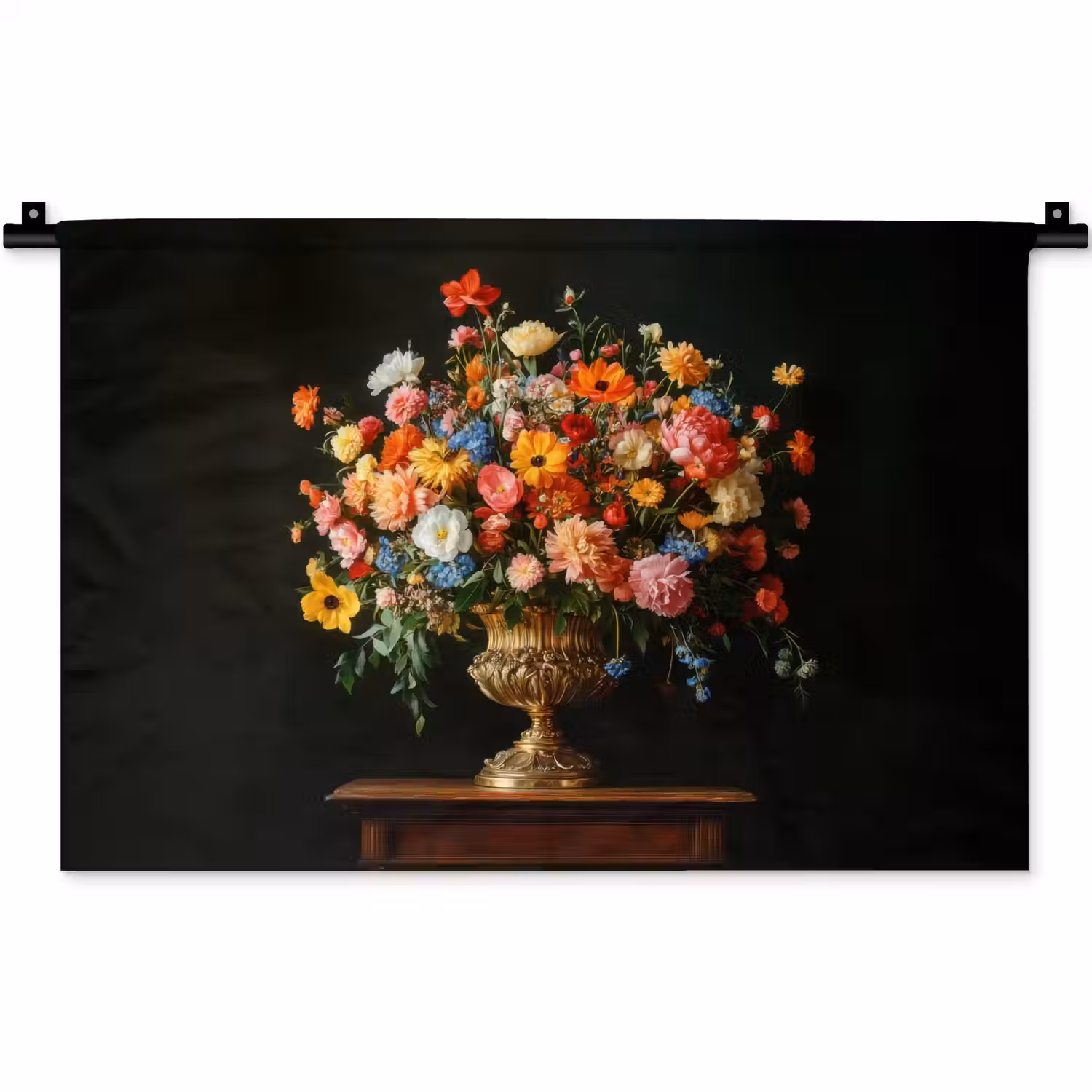 Goud - Bloemen - Kleuren - Vaas Wandkleed katoen klein -zz3d