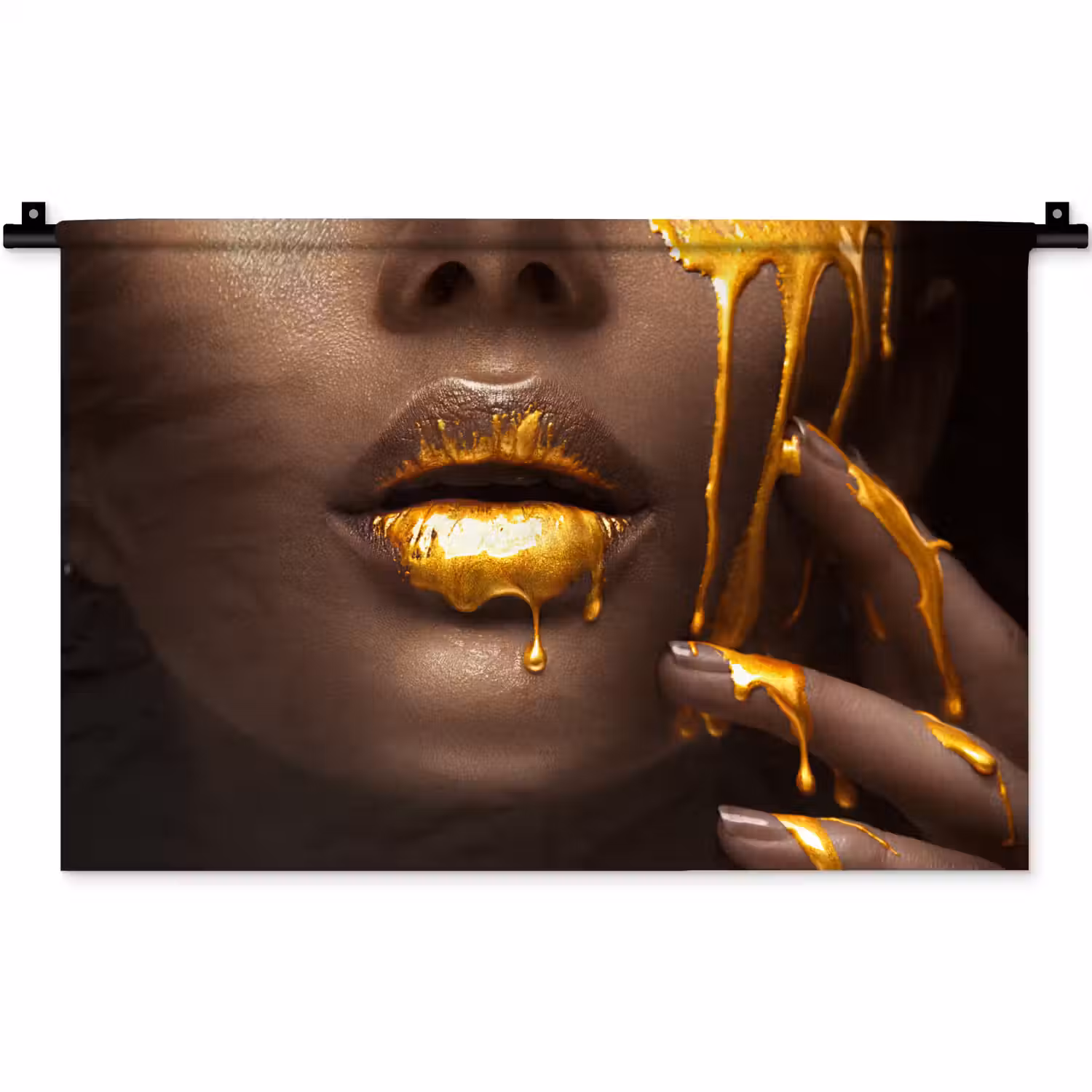 Goud - Vrouw - Verf - Lippen - Luxe Wandkleed katoen klein -zz3d