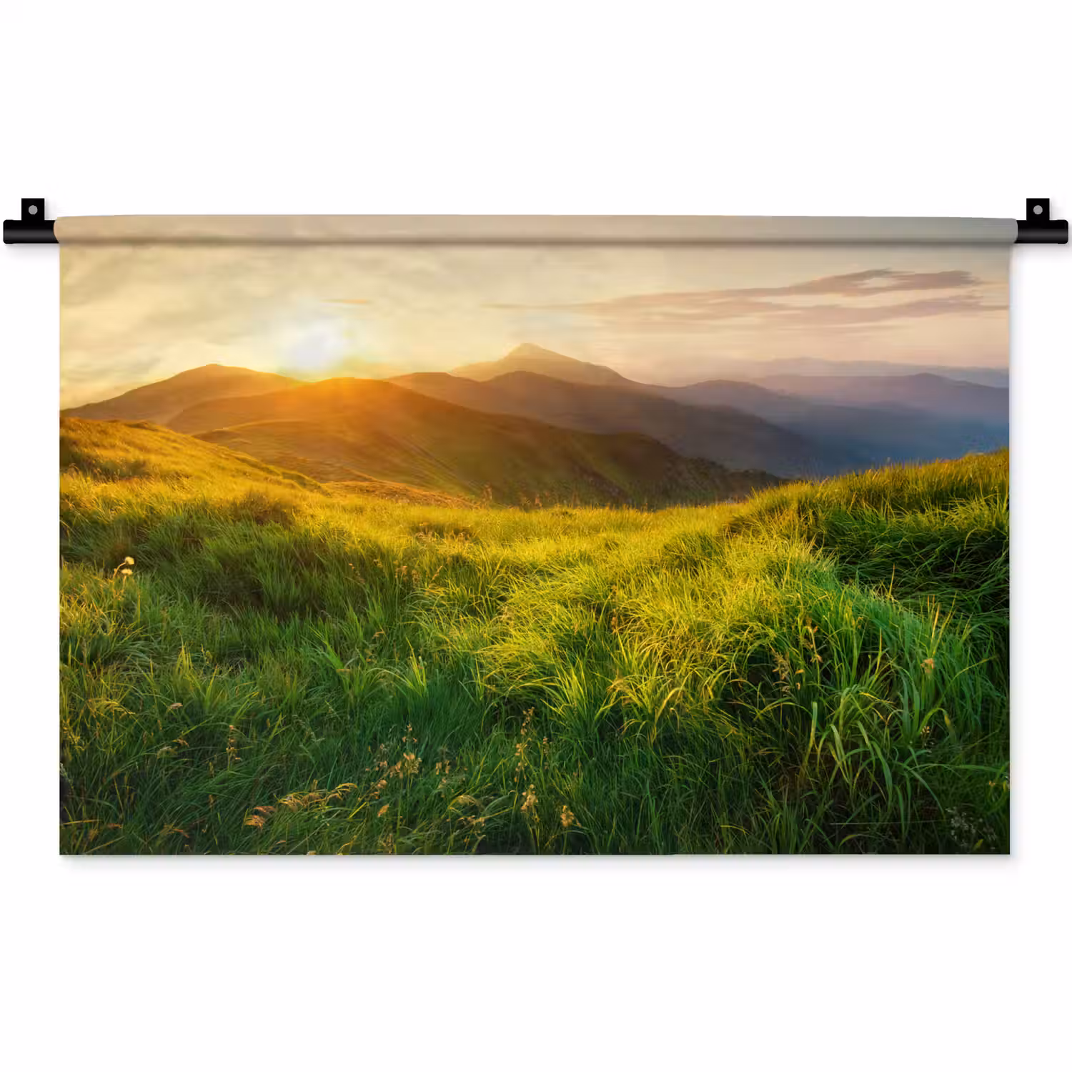 Gras - Heuvels - Zon - Natuur - Landschap Wandkleed katoen klein -zz3d