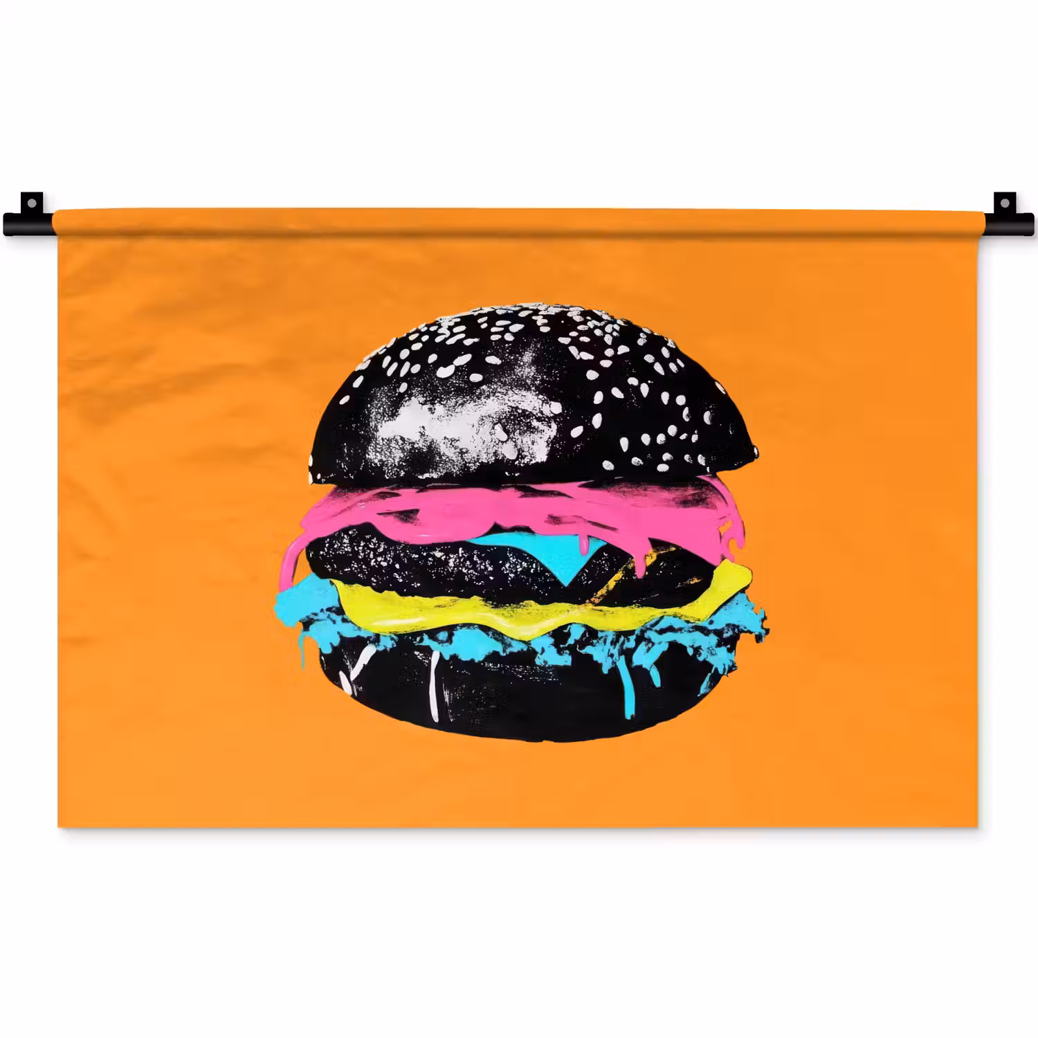 Hamburger - Oranje - Neon - popart Wandkleed katoen klein -zz3d