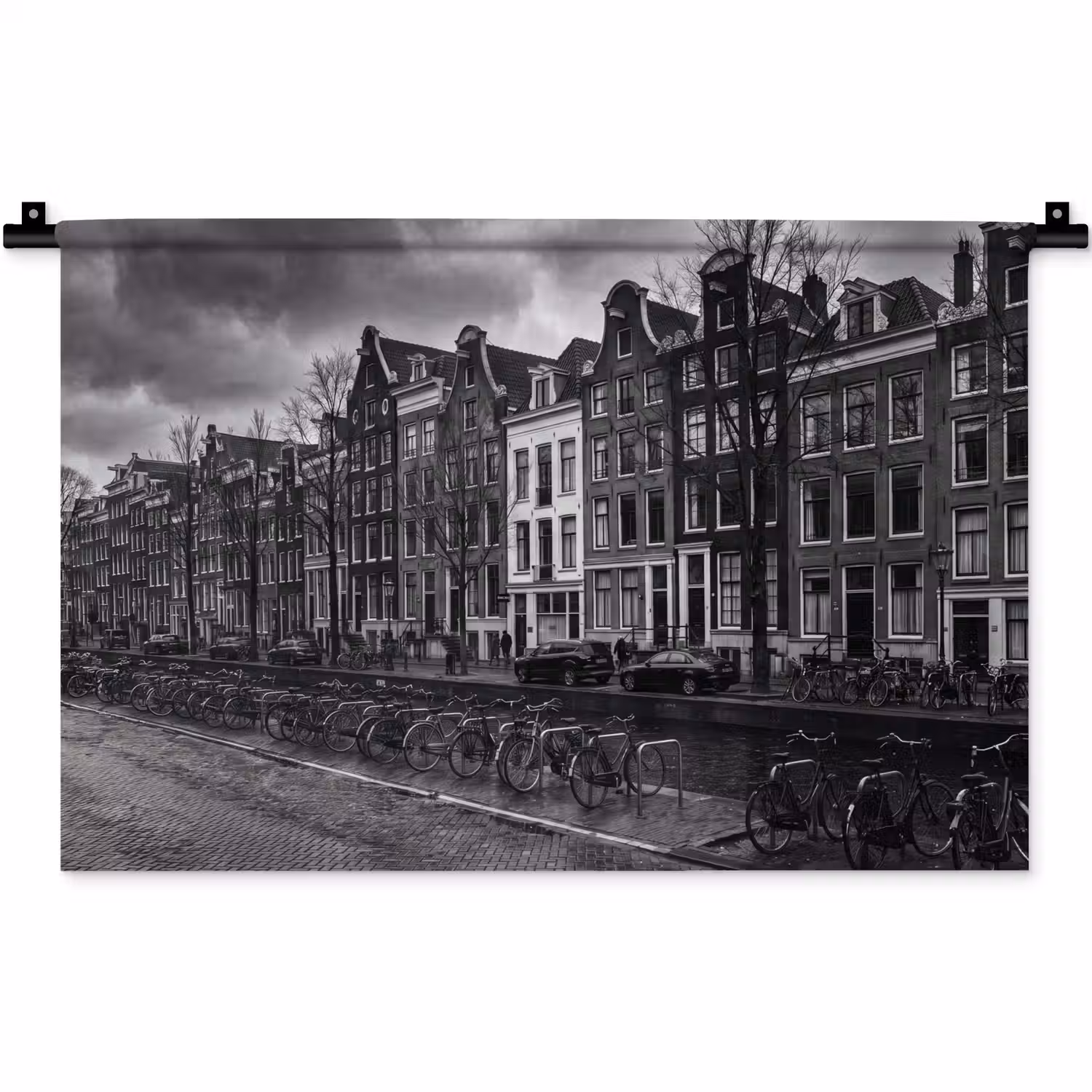 Huis - Gracht - Amsterdam - Architectuur - Zwart-wit Wandkleed katoen klein -zz3d