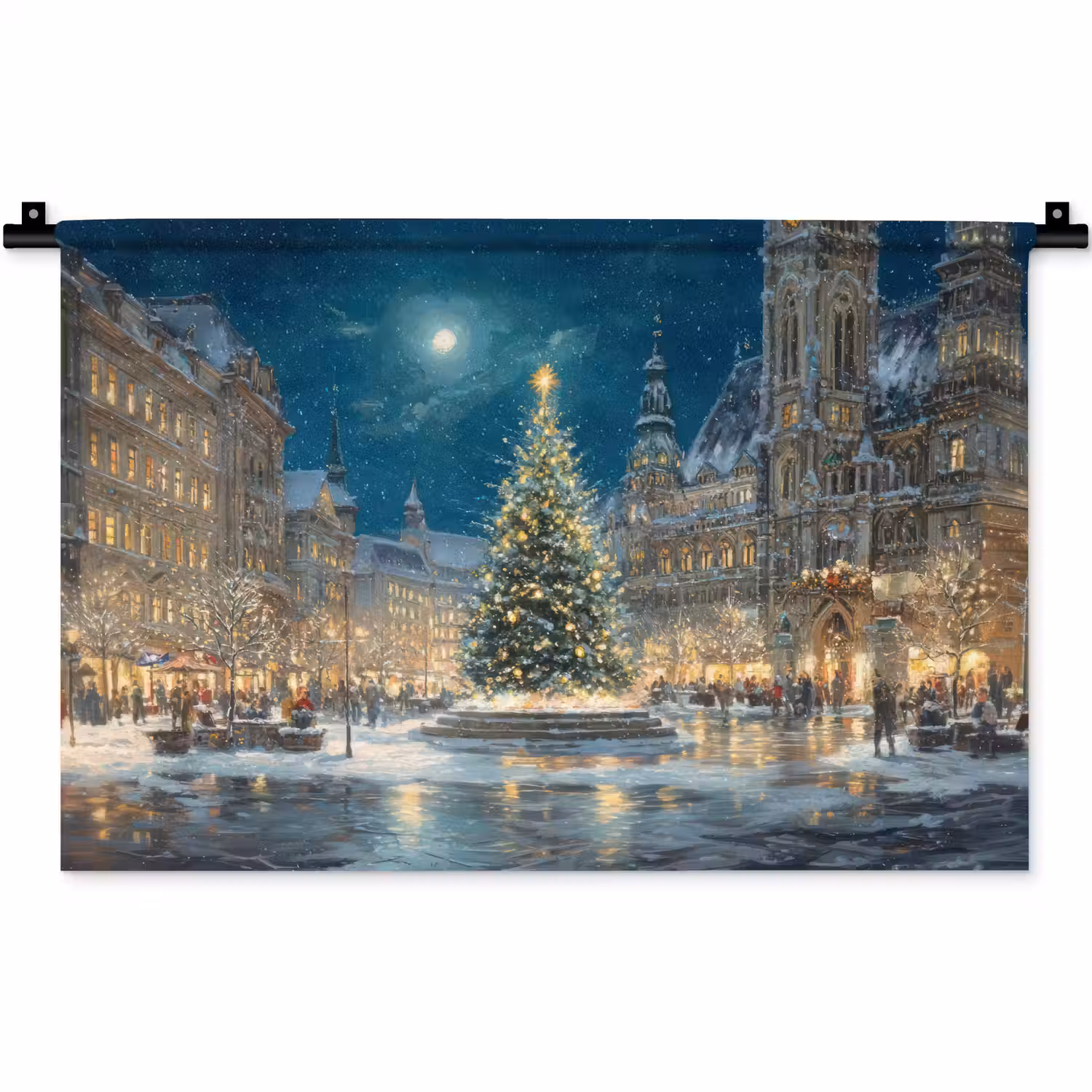 Kerstnacht - Stadsplein - Meerkleurig Wandkleed katoen klein -zz3d