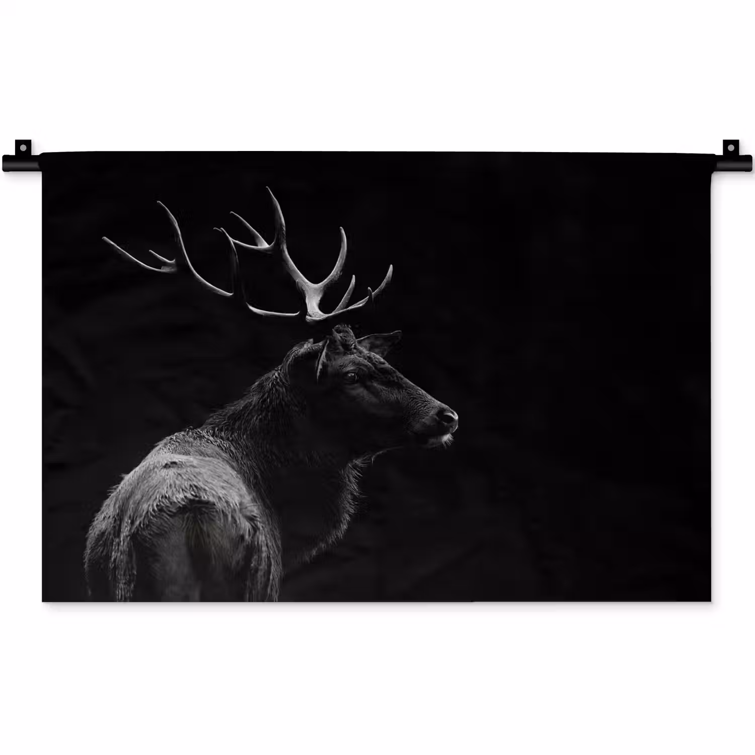 Hert - Zwart - Portret - Gewei - Dieren Wandkleed katoen klein -zz3d