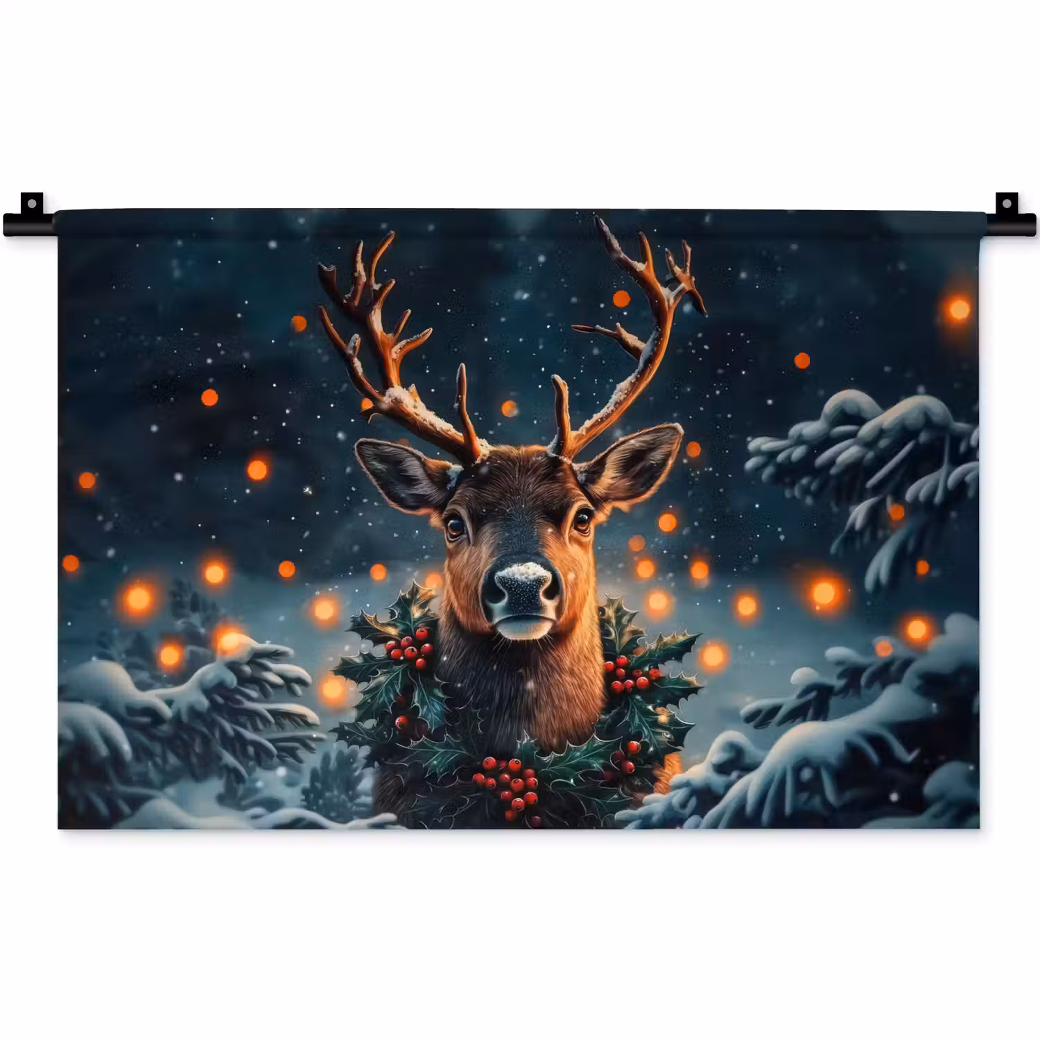 Hert - Kerst - Winter - Sneeuw - Kerstkrans Wandkleed katoen klein -zz3d