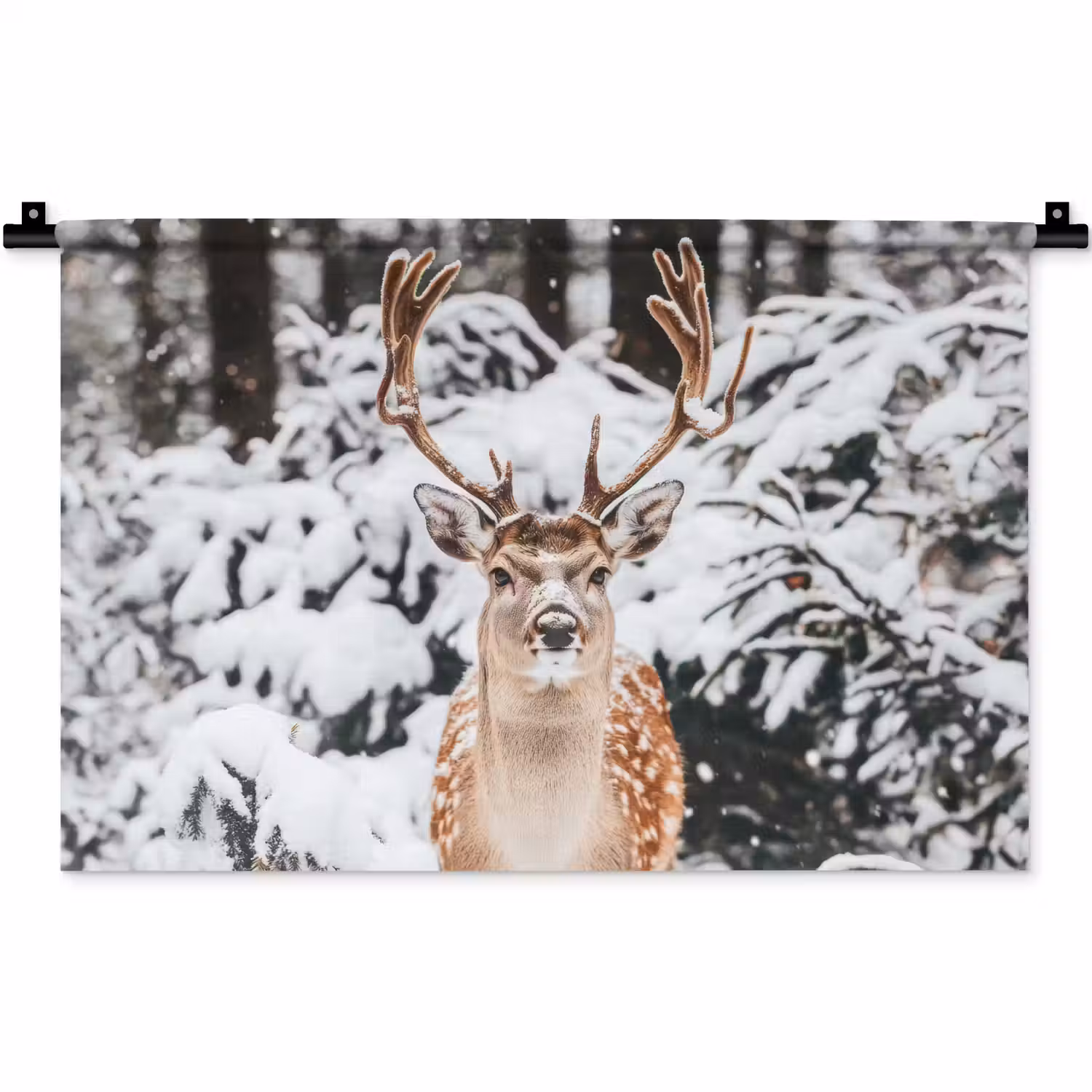 Hert - Sneeuw - Winter - Bos - Dieren Wandkleed katoen klein -zz3d