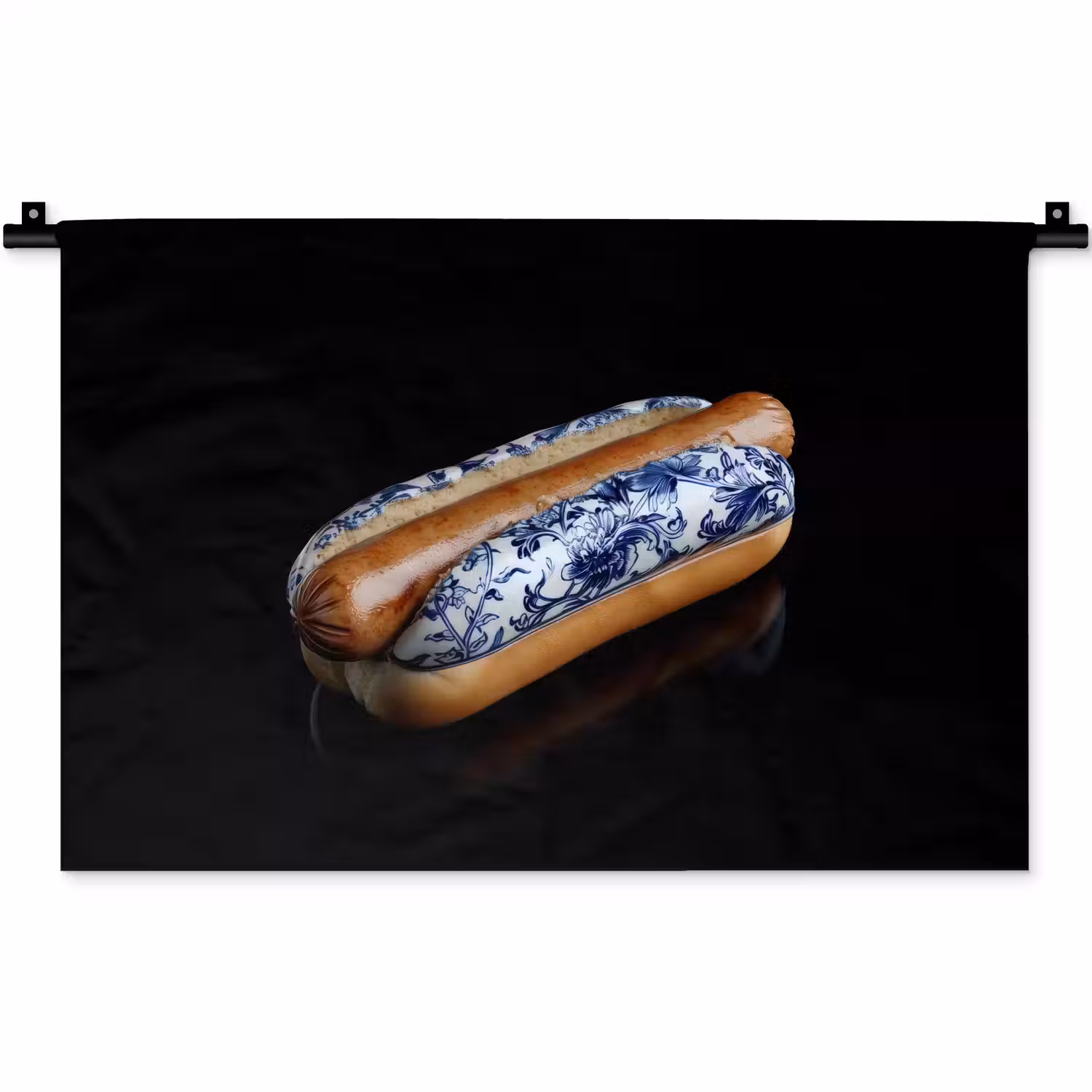 Hotdog - Porselein - Delfts blauw - Eten Wandkleed katoen klein -zz3d