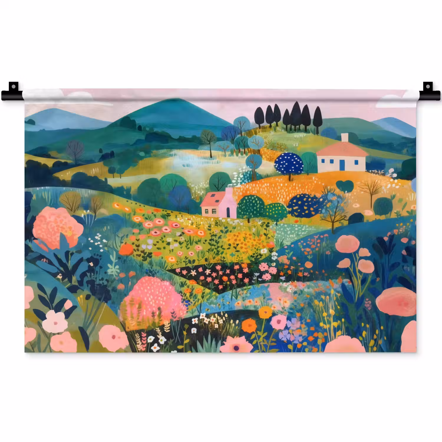 Heuvellandschap - Fantasierijk - Kleurcontrasten Wandkleed katoen klein -zz3d