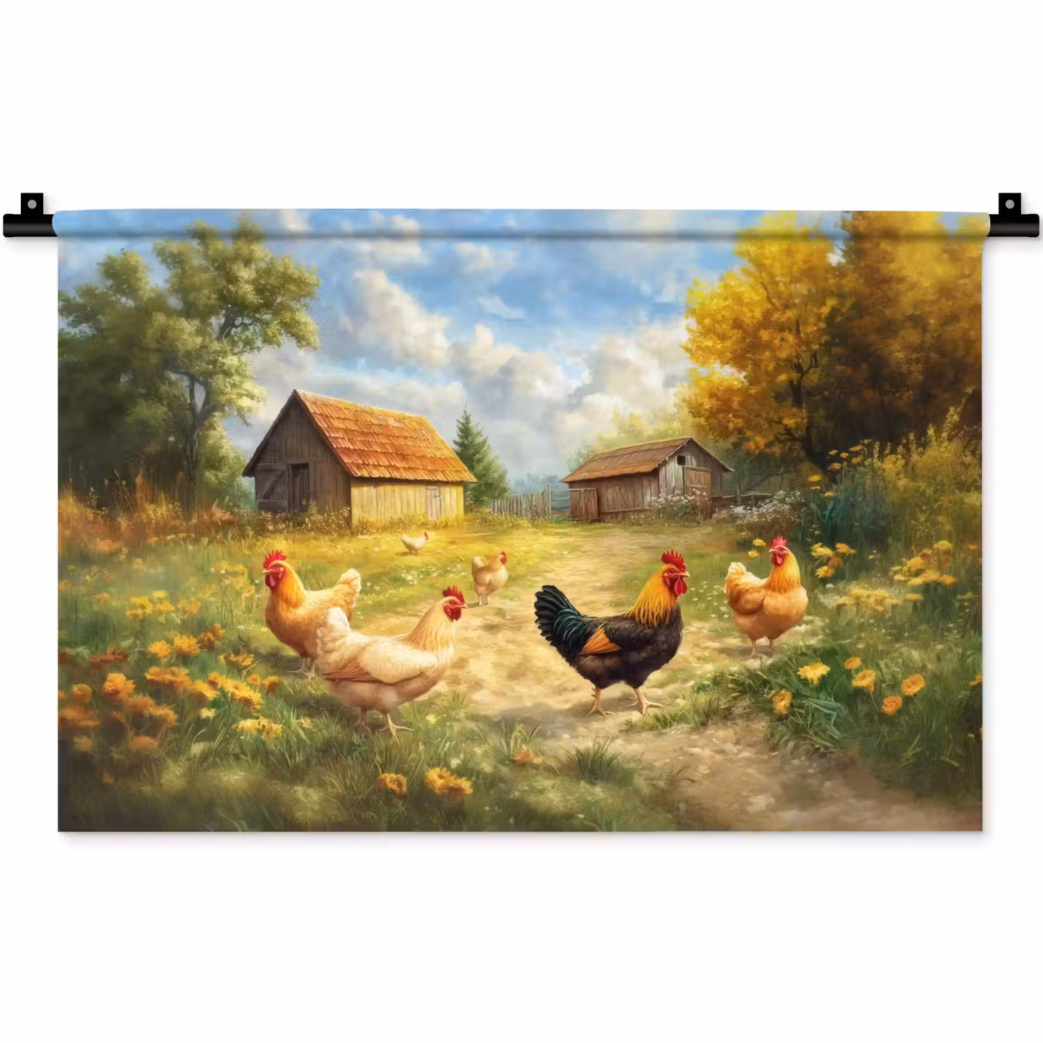 Kippen - Landelijke rust - Natuur Wandkleed katoen klein -zz3d