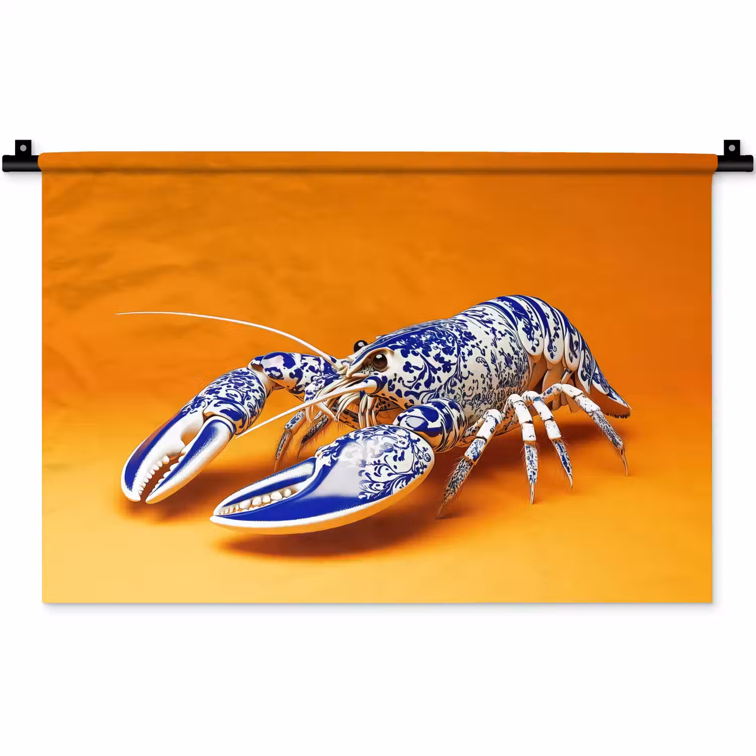 Kreeft - Delftsblauw - Schild - Stoer - Oranje Wandkleed katoen klein -zz3d