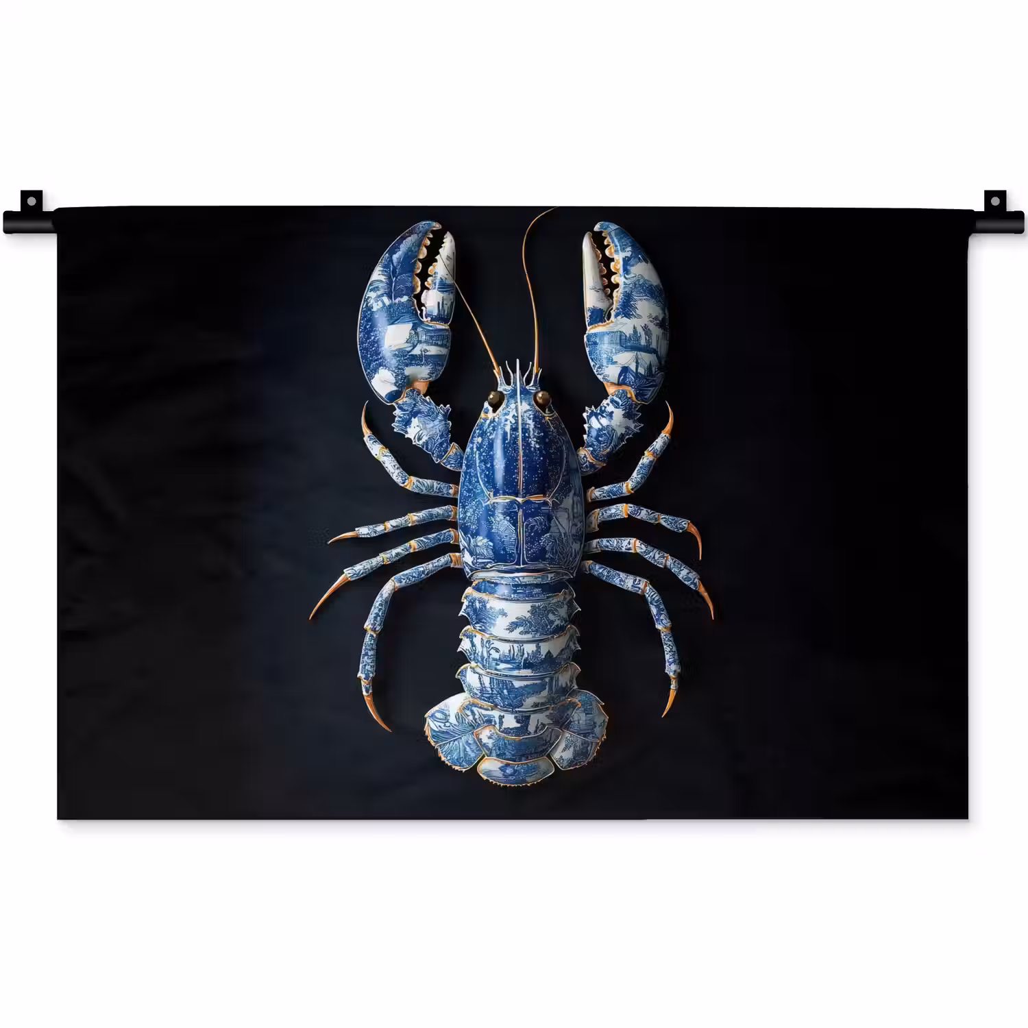 Kreeft - Delftsblauw - Schild - Stoer Wandkleed katoen klein -zz3d