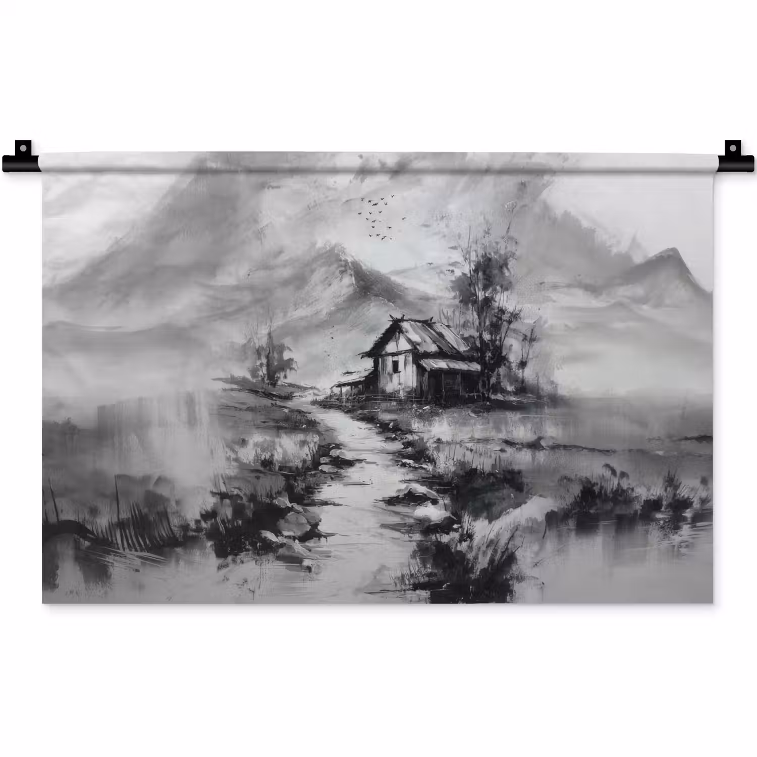 Hut - Grijs - Bergen - Mistig Wandkleed katoen klein -zz3d