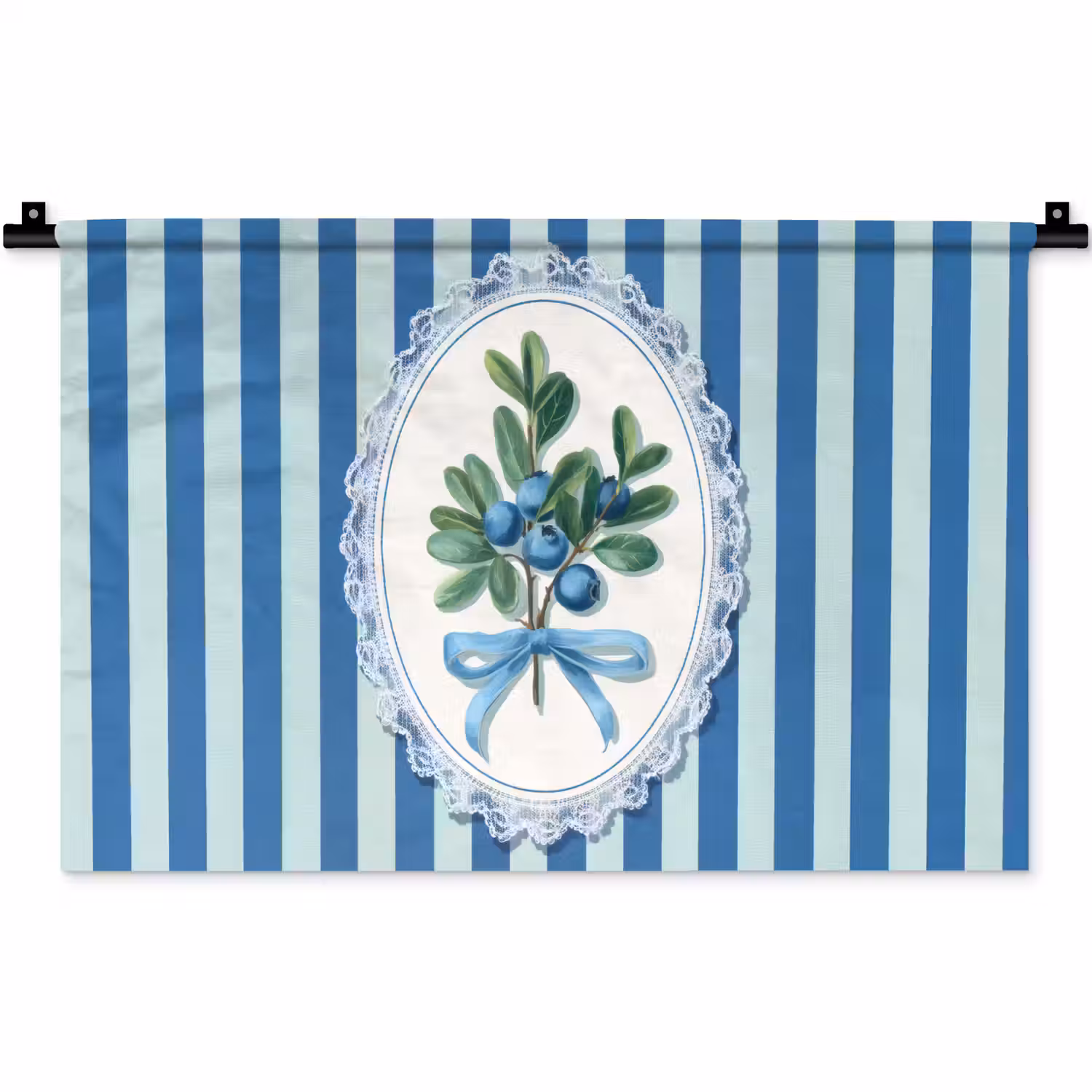 Illustratie - Bessen - Blauw - Strepen Wandkleed katoen klein -zz3d