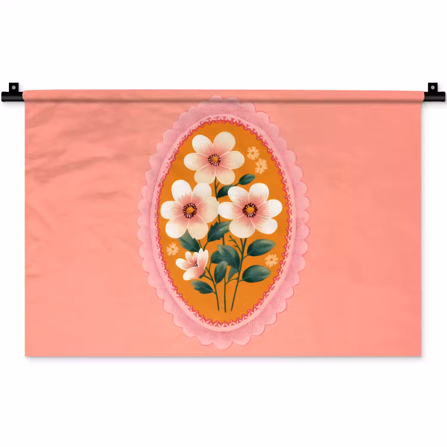Illustratie - Bloemen - Rand - Roze Wandkleed katoen klein -zz3d
