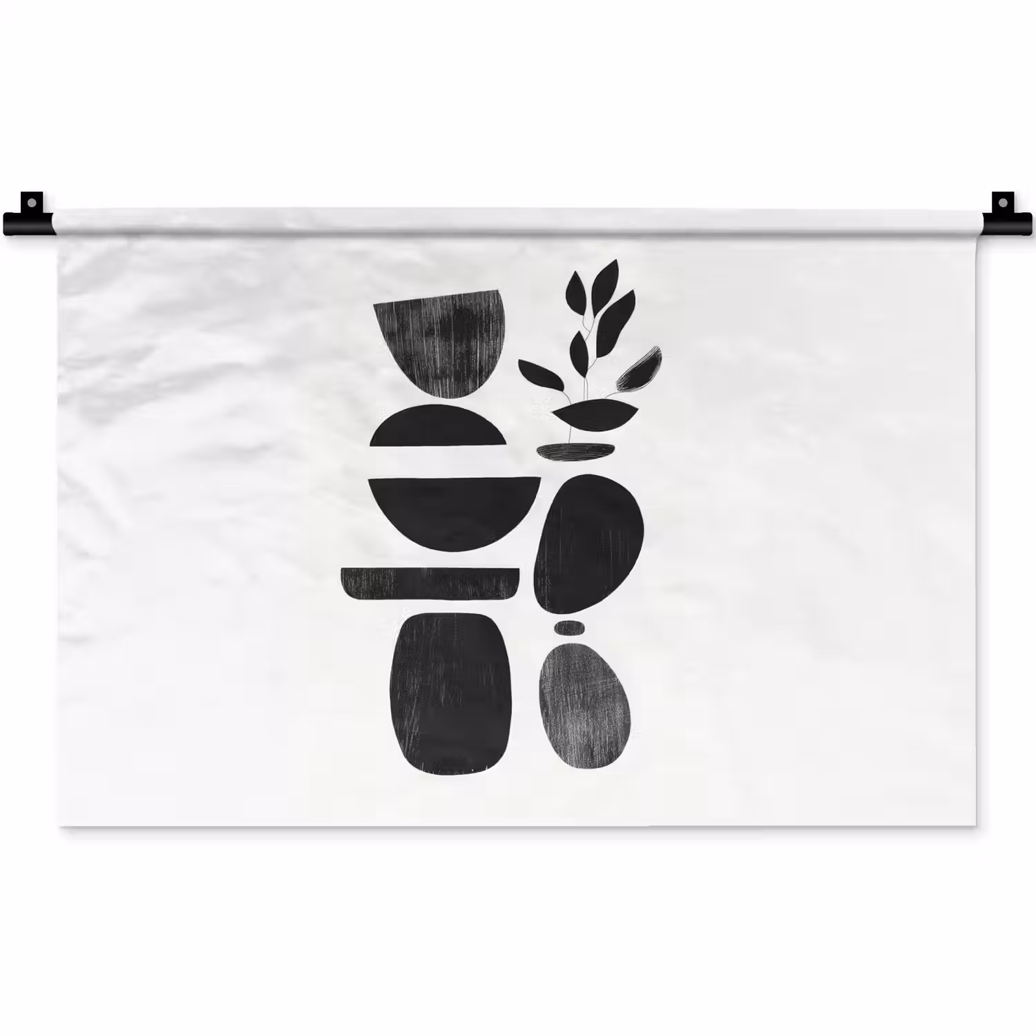 Japandi - Zwart - Abstract Wandkleed katoen klein -zz3d