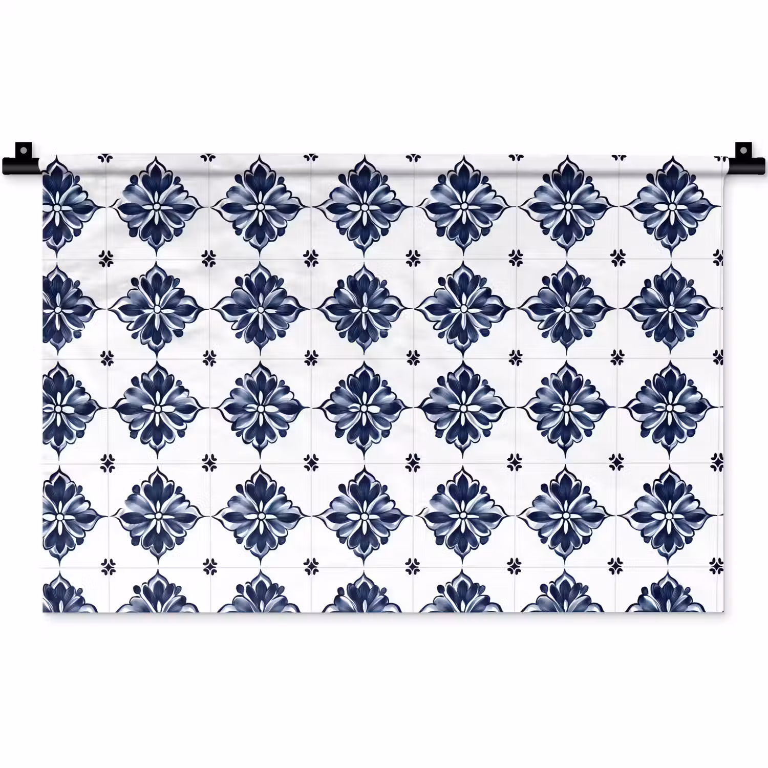 Tegelmotief - Blauw - Wit - Bloem Wandkleed katoen klein 269 -zz3d