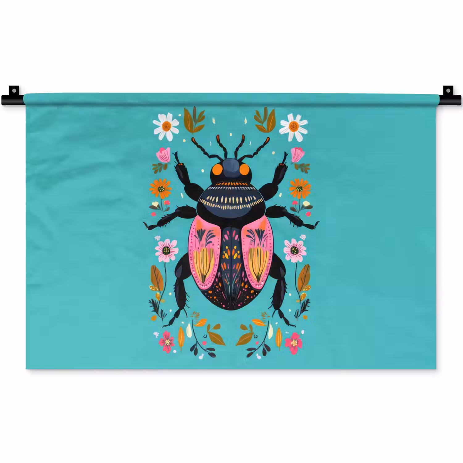 Kever - Bloemmotieven - Turquoise - Bladeren Wandkleed katoen klein -zz3d