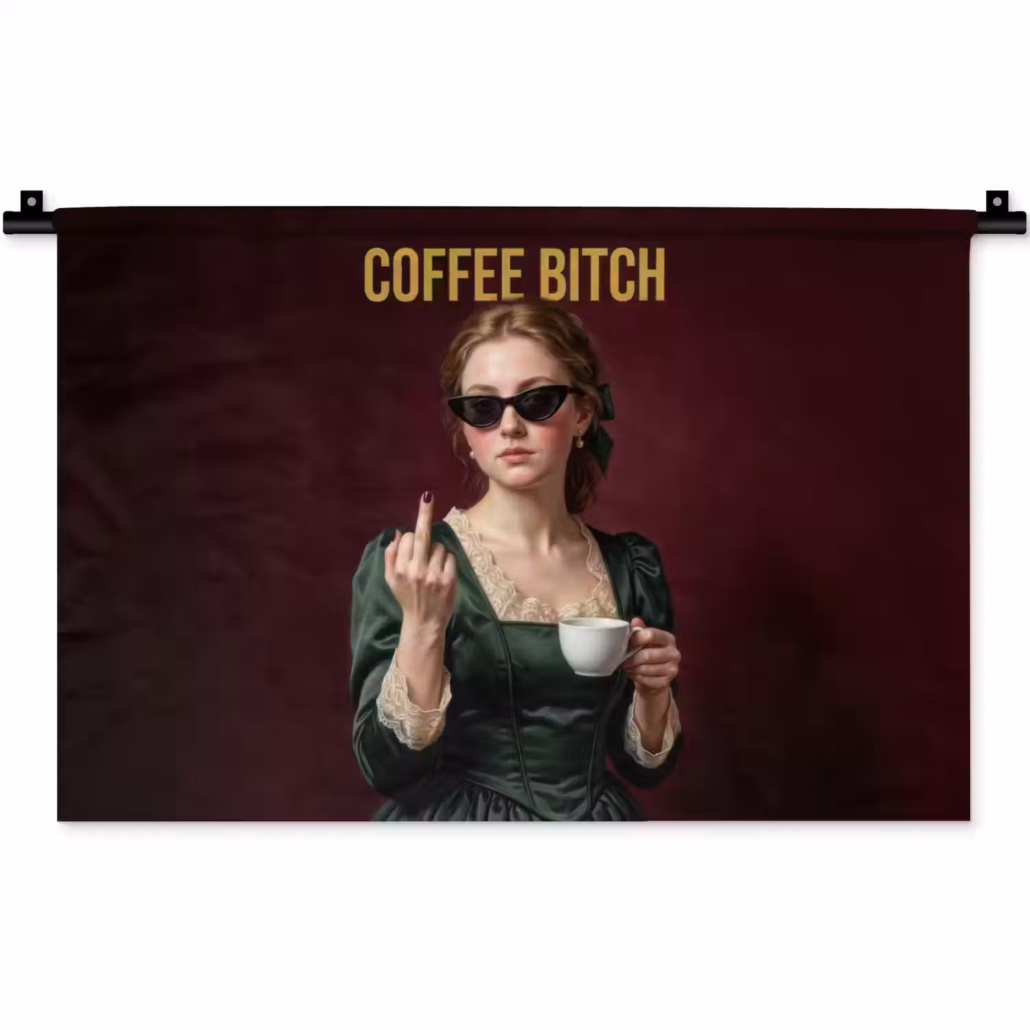 Koffie - Vrouw - Middelvinger Wandkleed katoen klein -zz3d