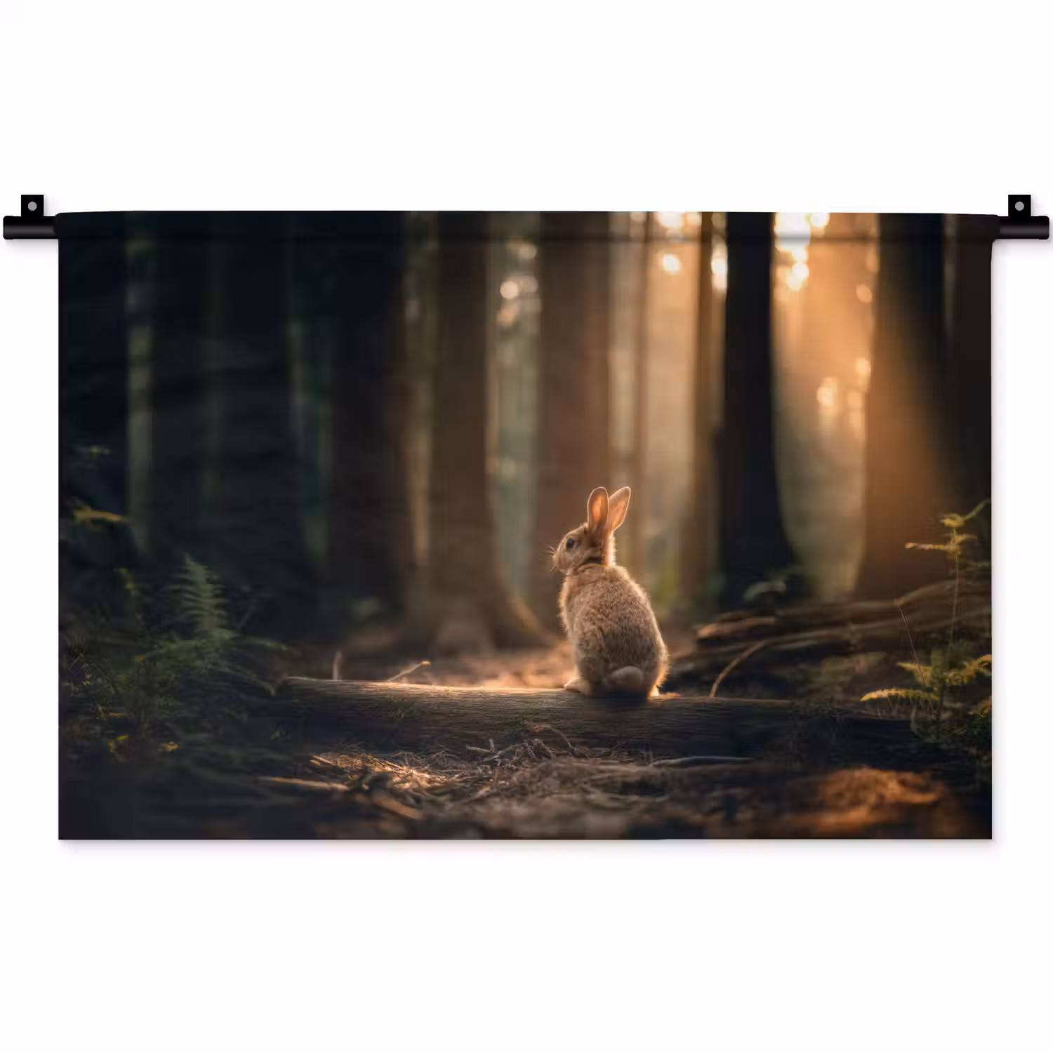 Konijn - Bos - Zonnestralen Wandkleed katoen klein -zz3d