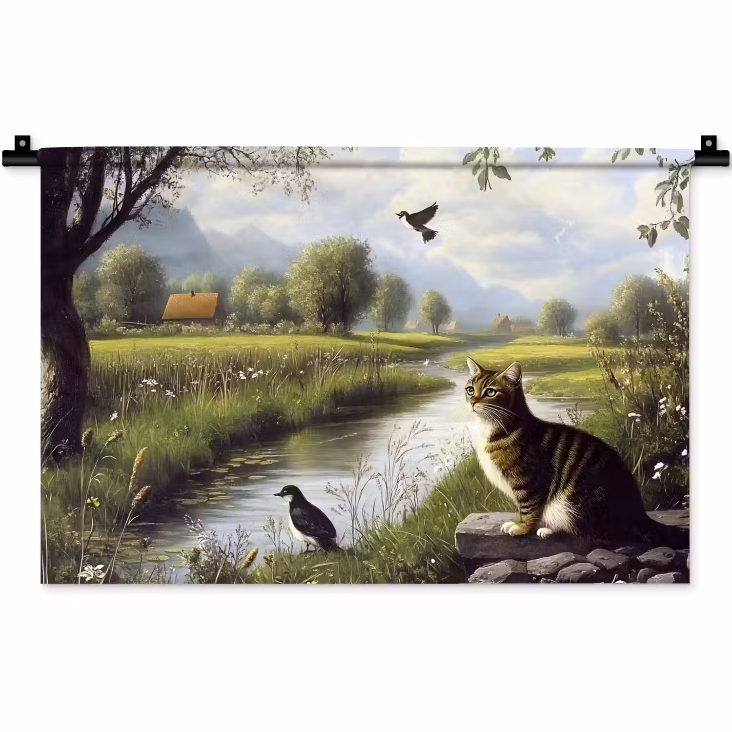 Kat - Beekje - Weide Wandkleed katoen klein -zz3d