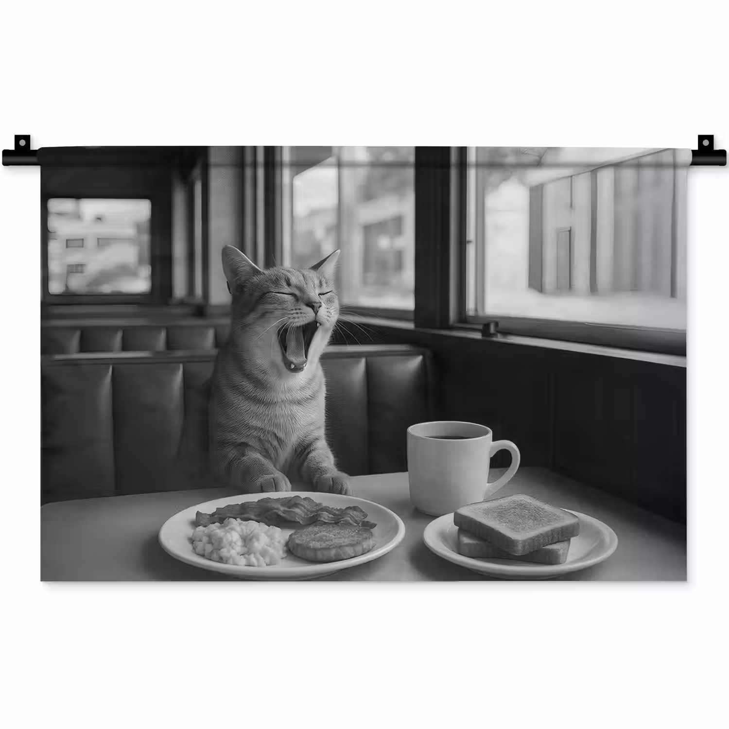 Kat - Koffie - Brood - Zwart Wandkleed katoen klein -zz3d