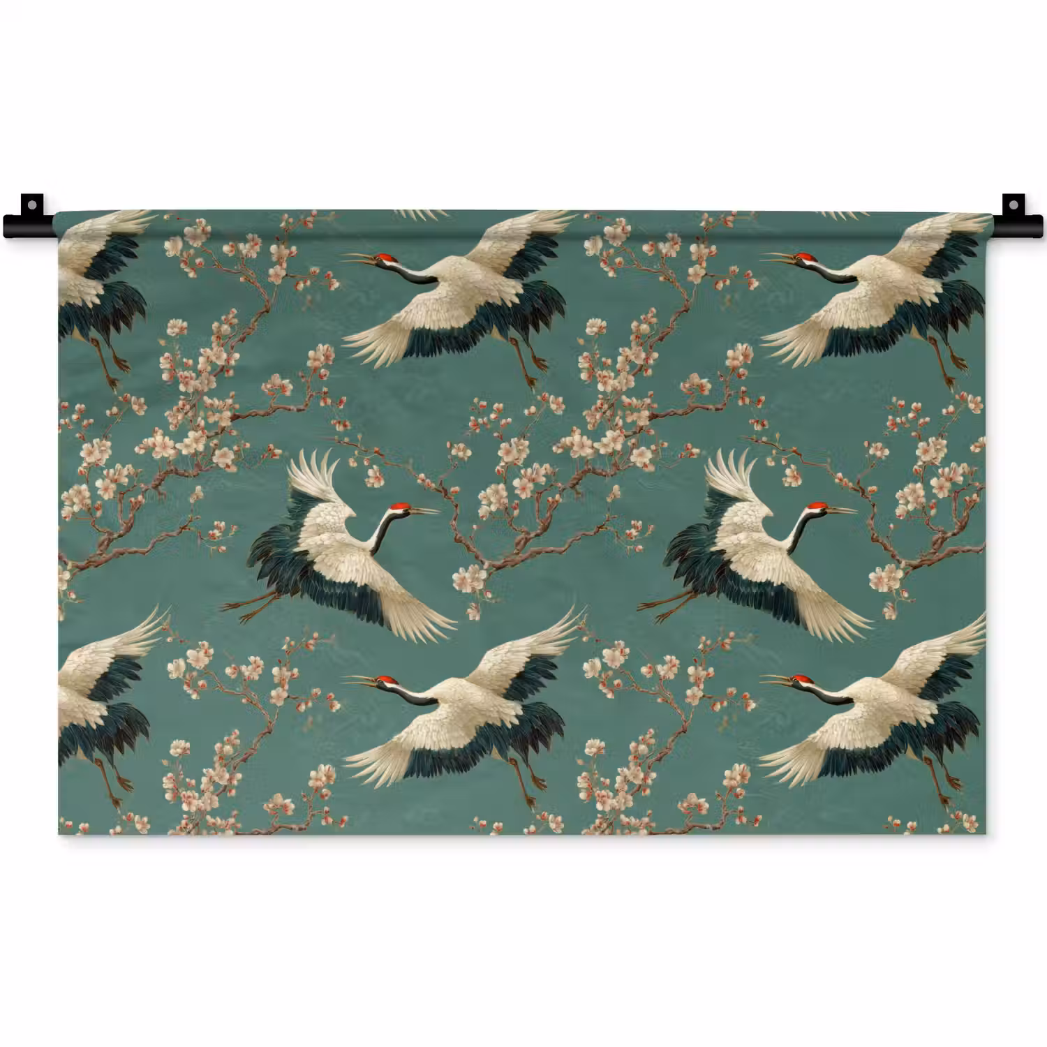 Kersenbloesem - Kraamvogels - Groen Wandkleed katoen klein 269 -zz3d