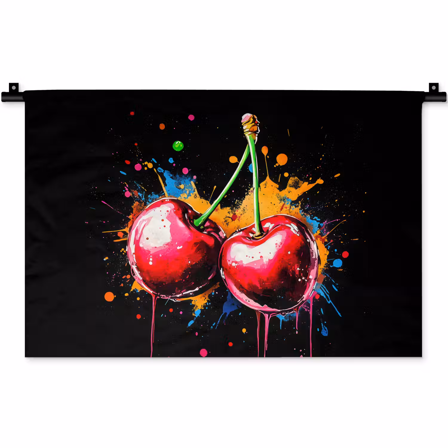 Kersen - Fruit - Graffiti - Verf - Abstract - Modern - Kleurrijk Wandkleed katoen klein -zz3d