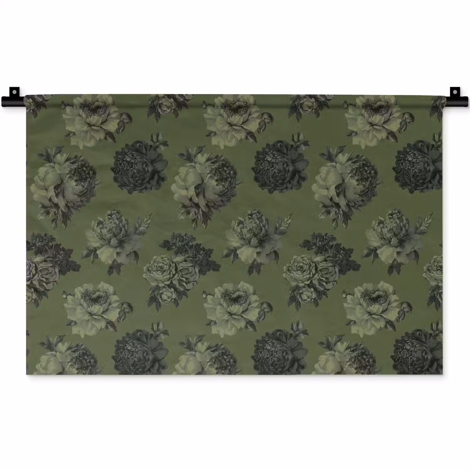 Klassiek - botanisch - olijfgroen - bloemen Wandkleed katoen klein 269 -zz3d