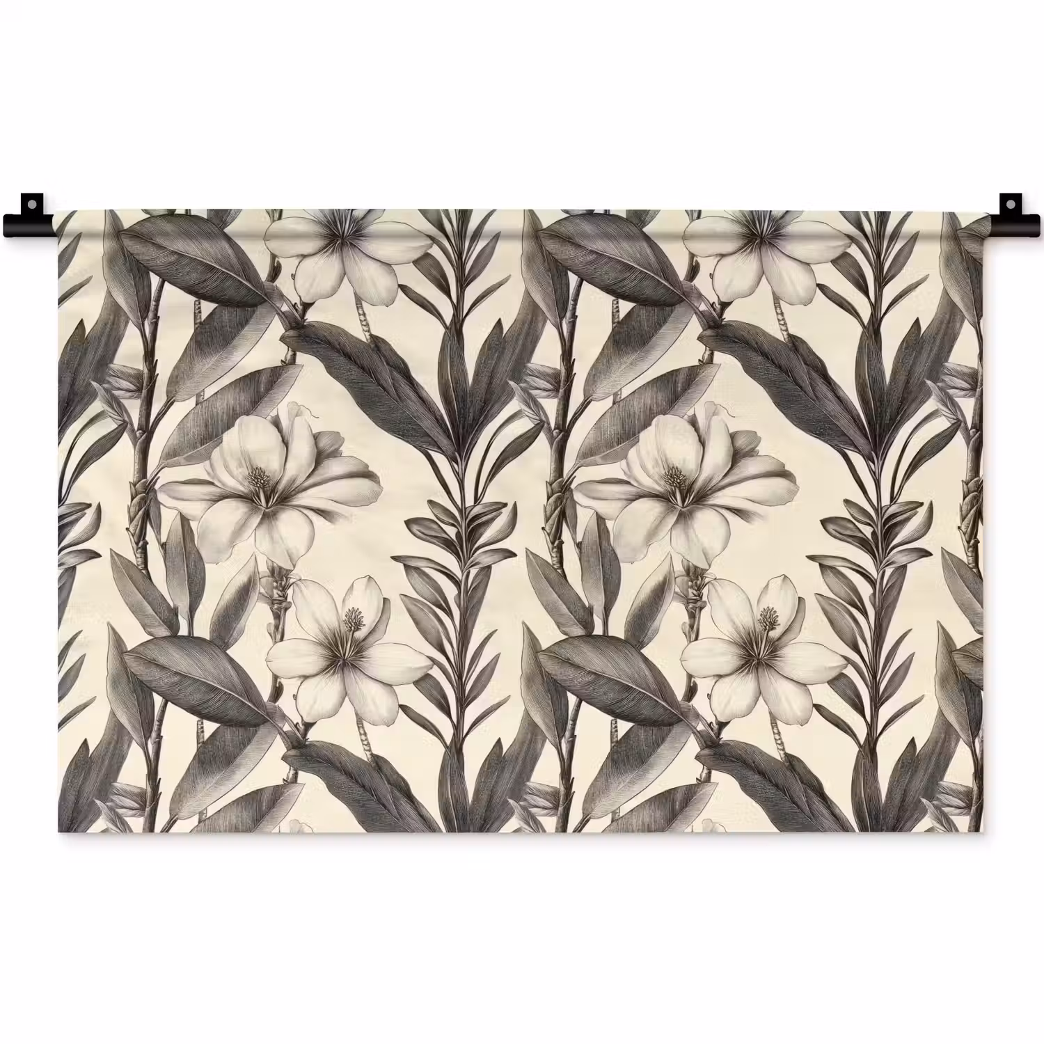 Klassiek - Botanisch - Zwart - Beige Wandkleed katoen klein 269 -zz3d