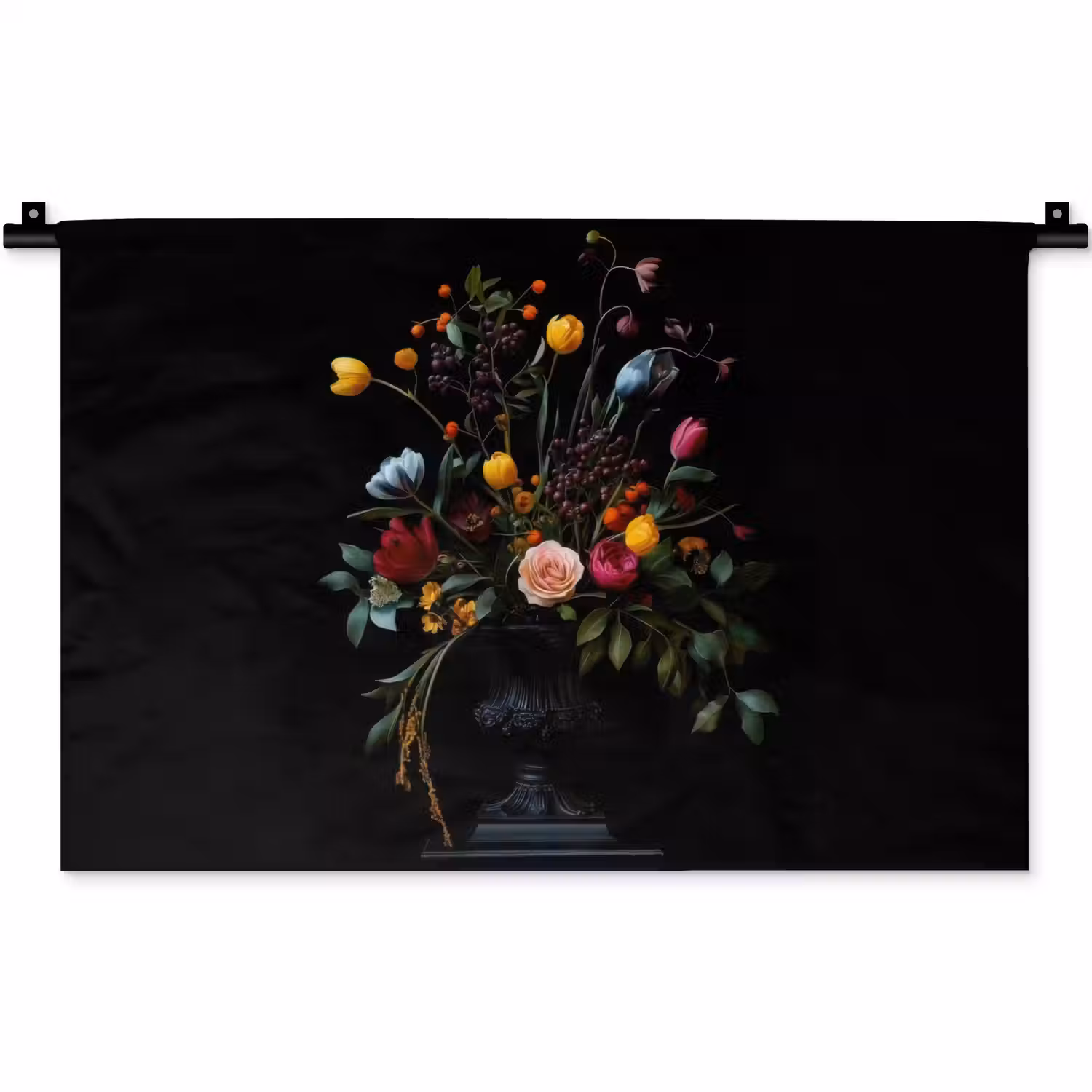 Klassiek - Vaas - Boeket - Bloemen Wandkleed katoen klein -zz3d