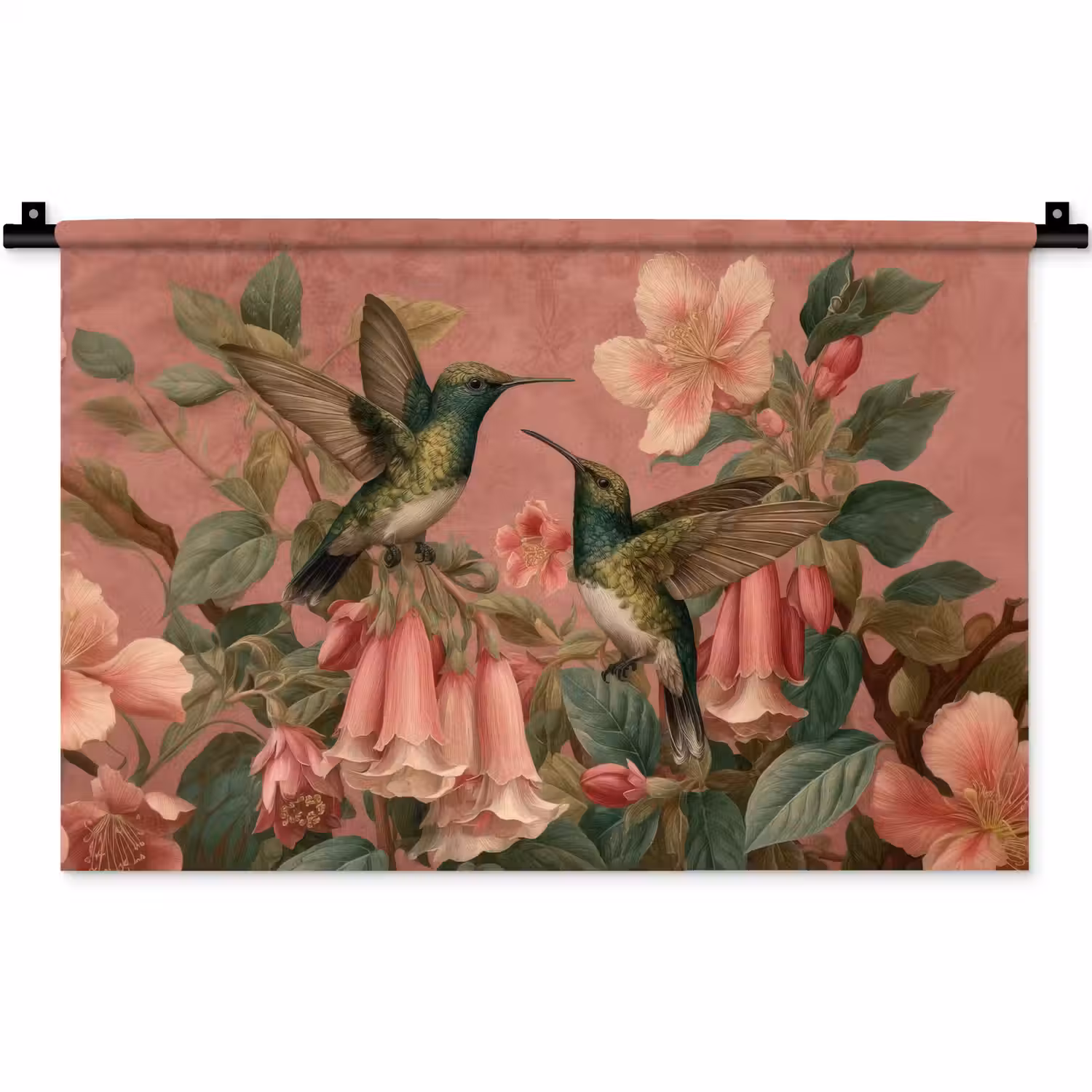 Kolibries - Bloemen - Groen - Roze Wandkleed katoen klein -zz3d