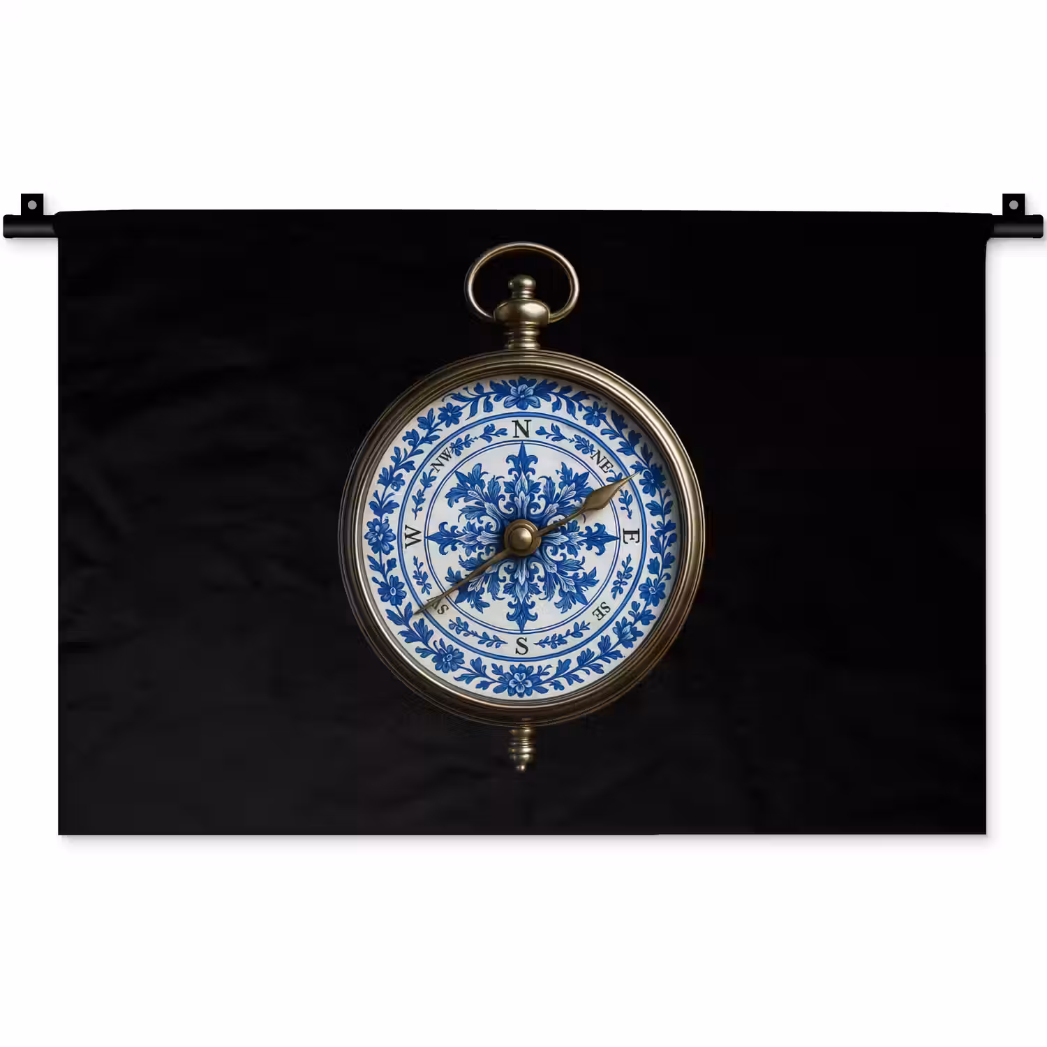 Kompas - Delfts blauw - Zwart Wandkleed katoen klein -zz3d