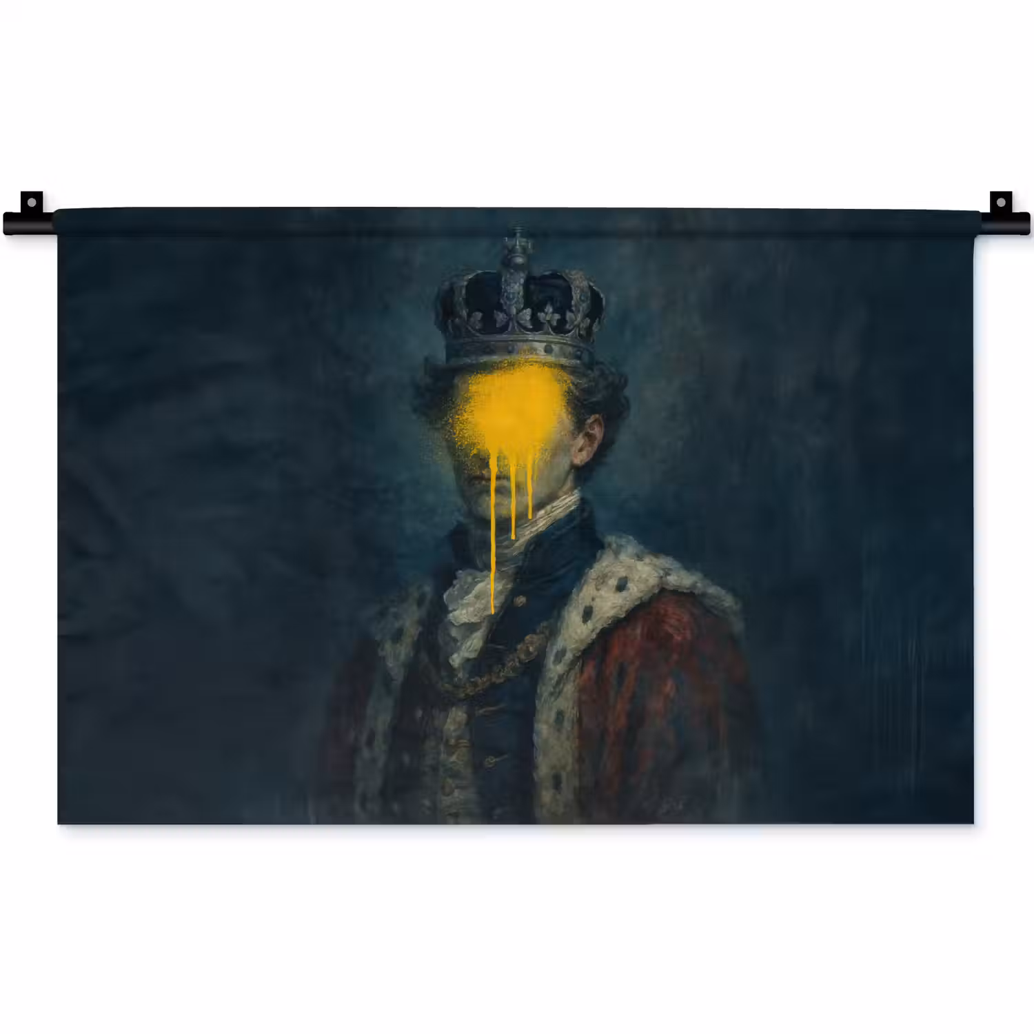 Koning - Portret - Druipende gele verf Wandkleed katoen klein -zz3d