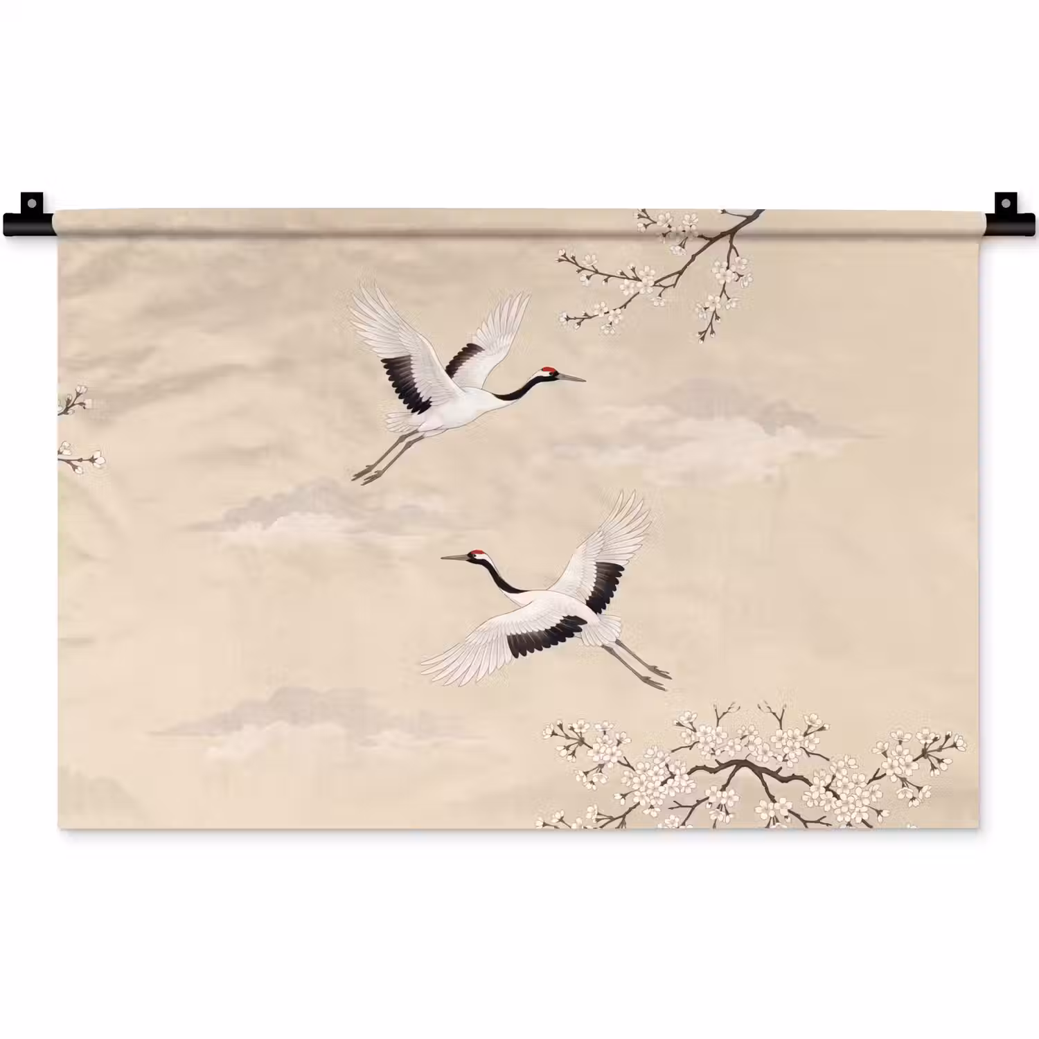 Kraanvogels - Bloesem - Beige Wandkleed katoen klein -zz3d