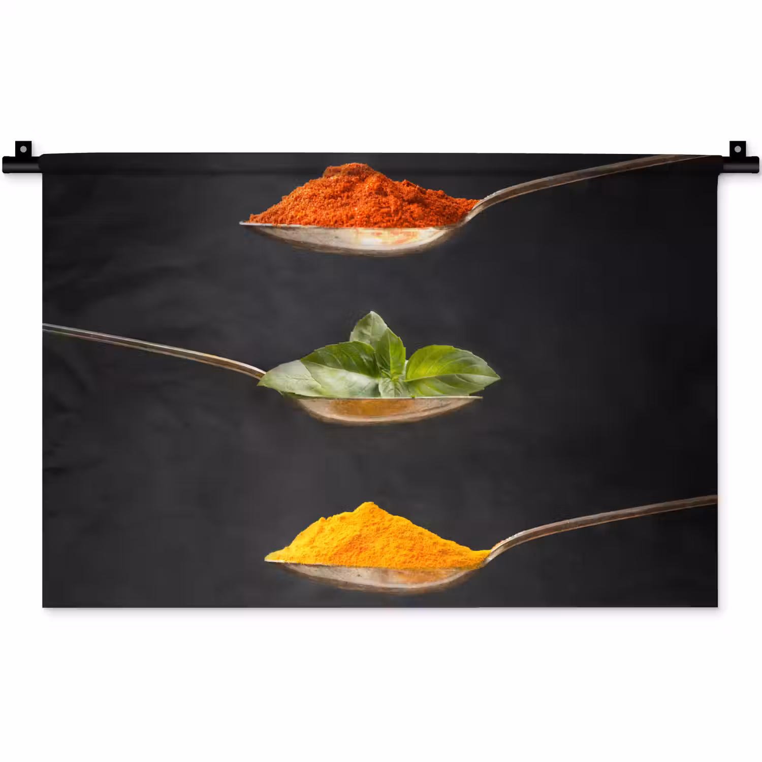 Kruiden - Lepel - Specerijen - Zwart - Italiaans Wandkleed katoen klein -zz3d