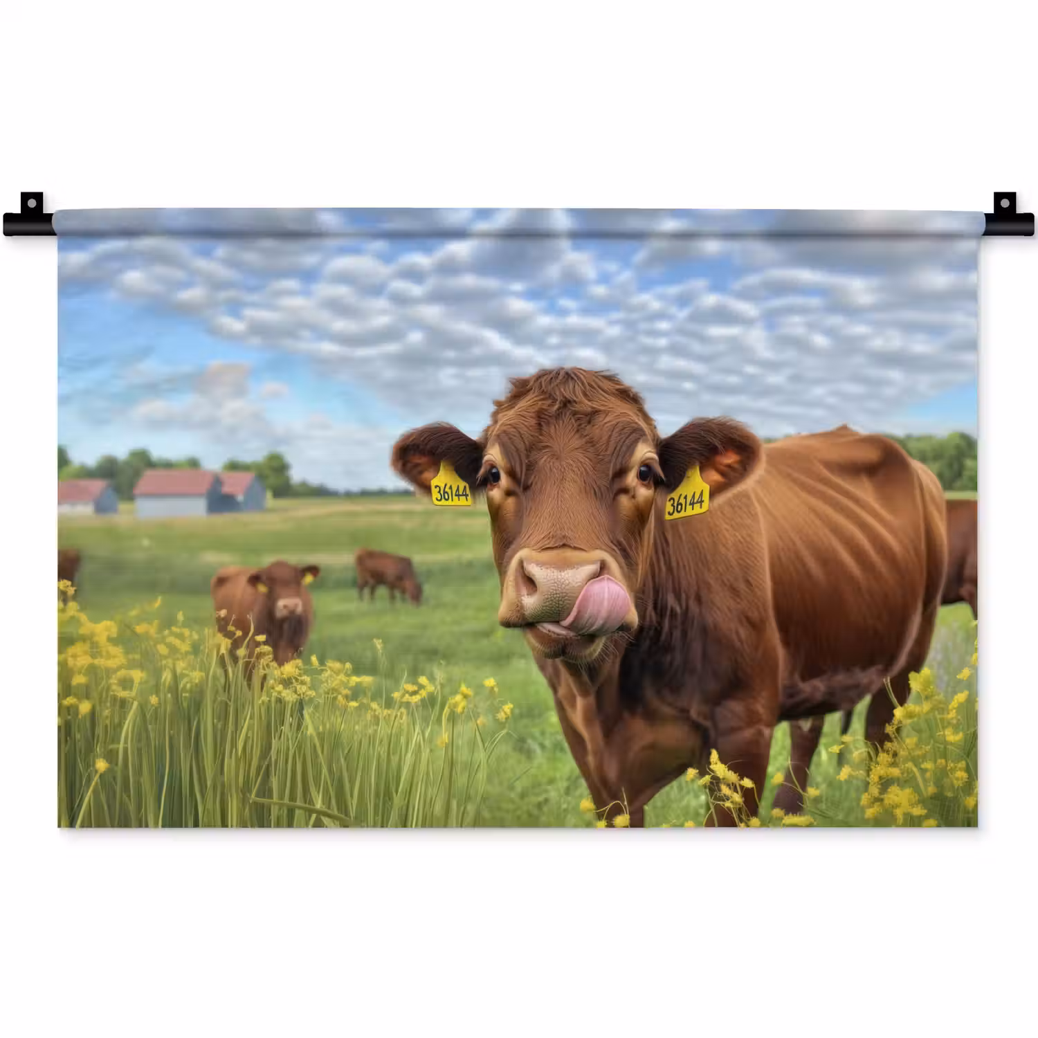 Koe - Weide - Bloemen Wandkleed katoen klein -zz3d