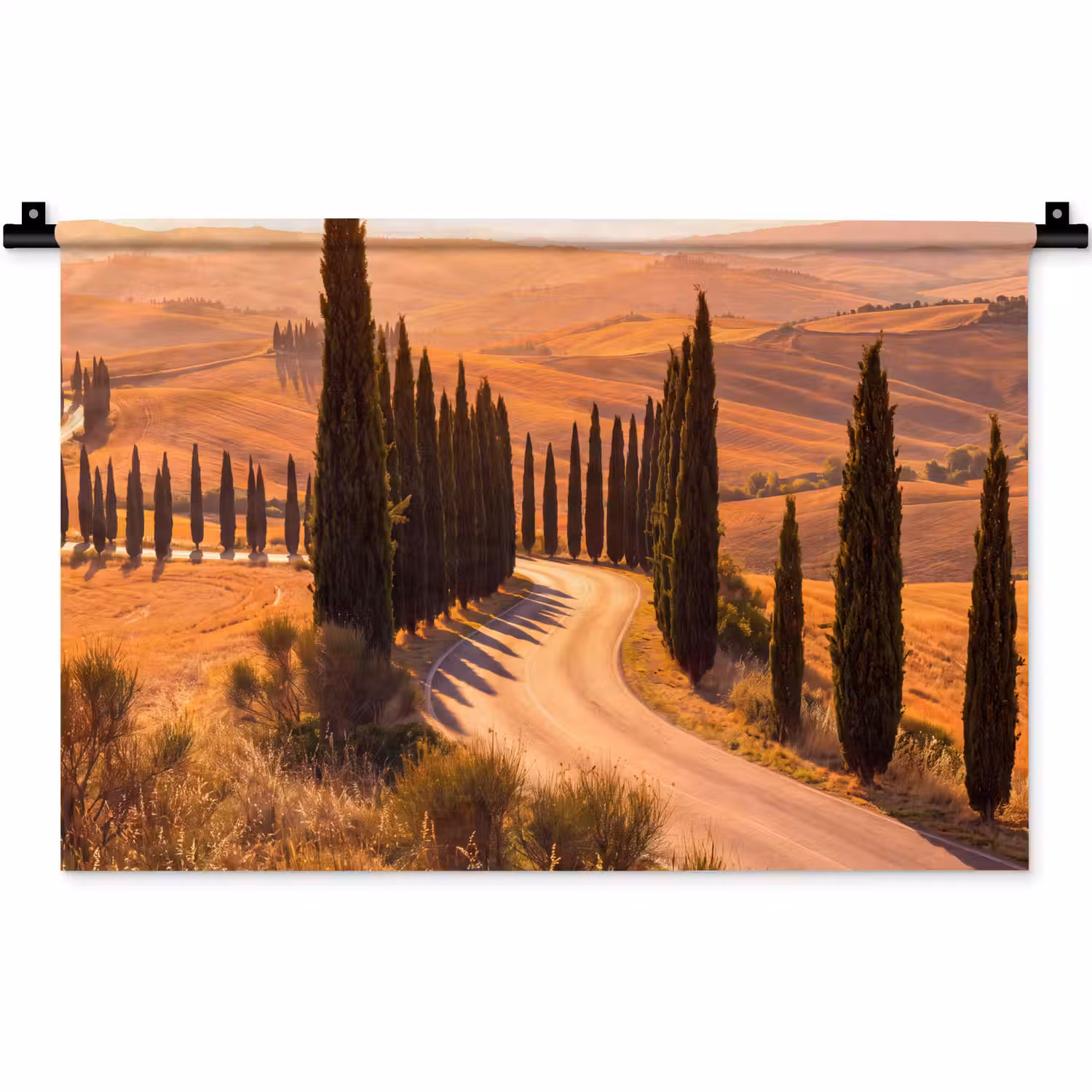 Landschap - Weg - Bomen - Natuur - Goud Wandkleed katoen klein -zz3d