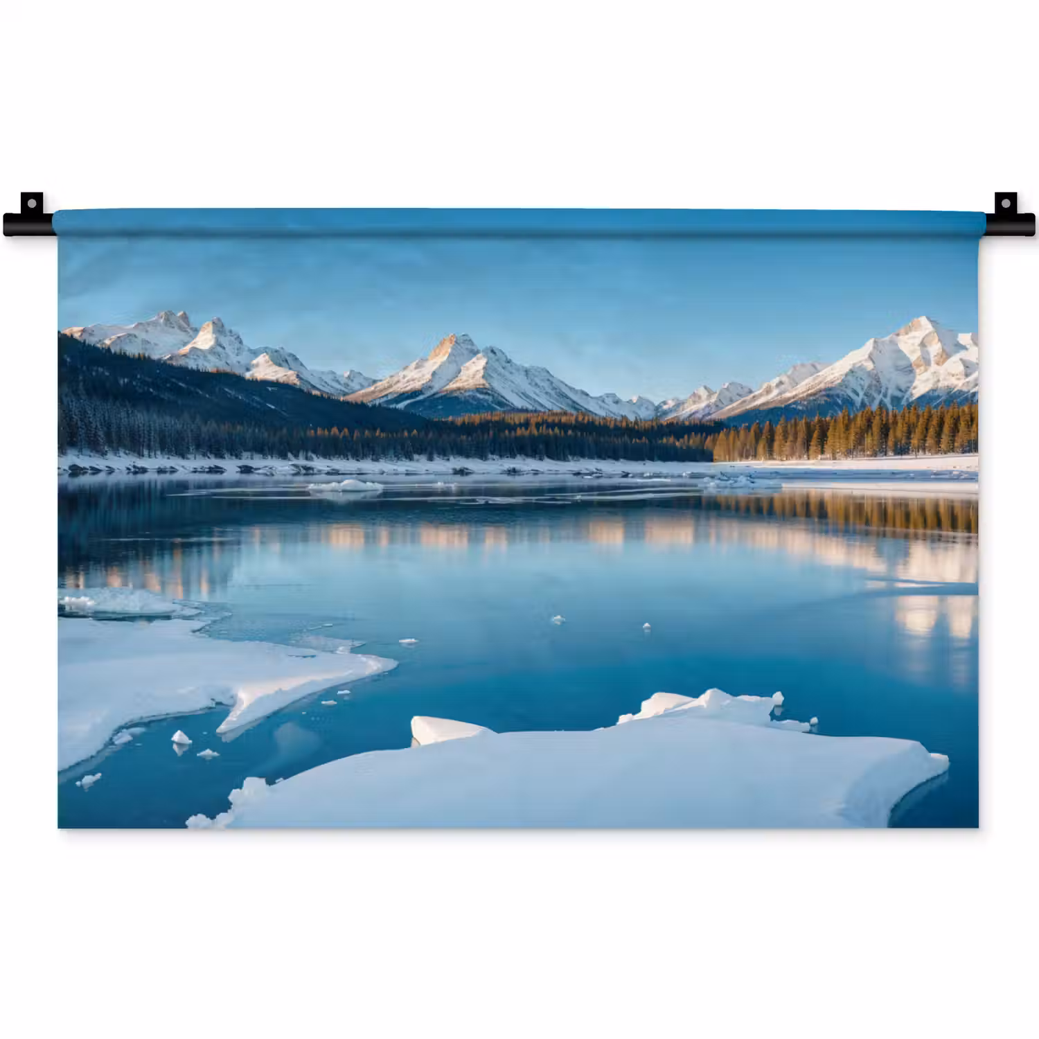 Landschap - Winter - Meer - Bergen - Uitzicht - IJs Wandkleed katoen klein -zz3d