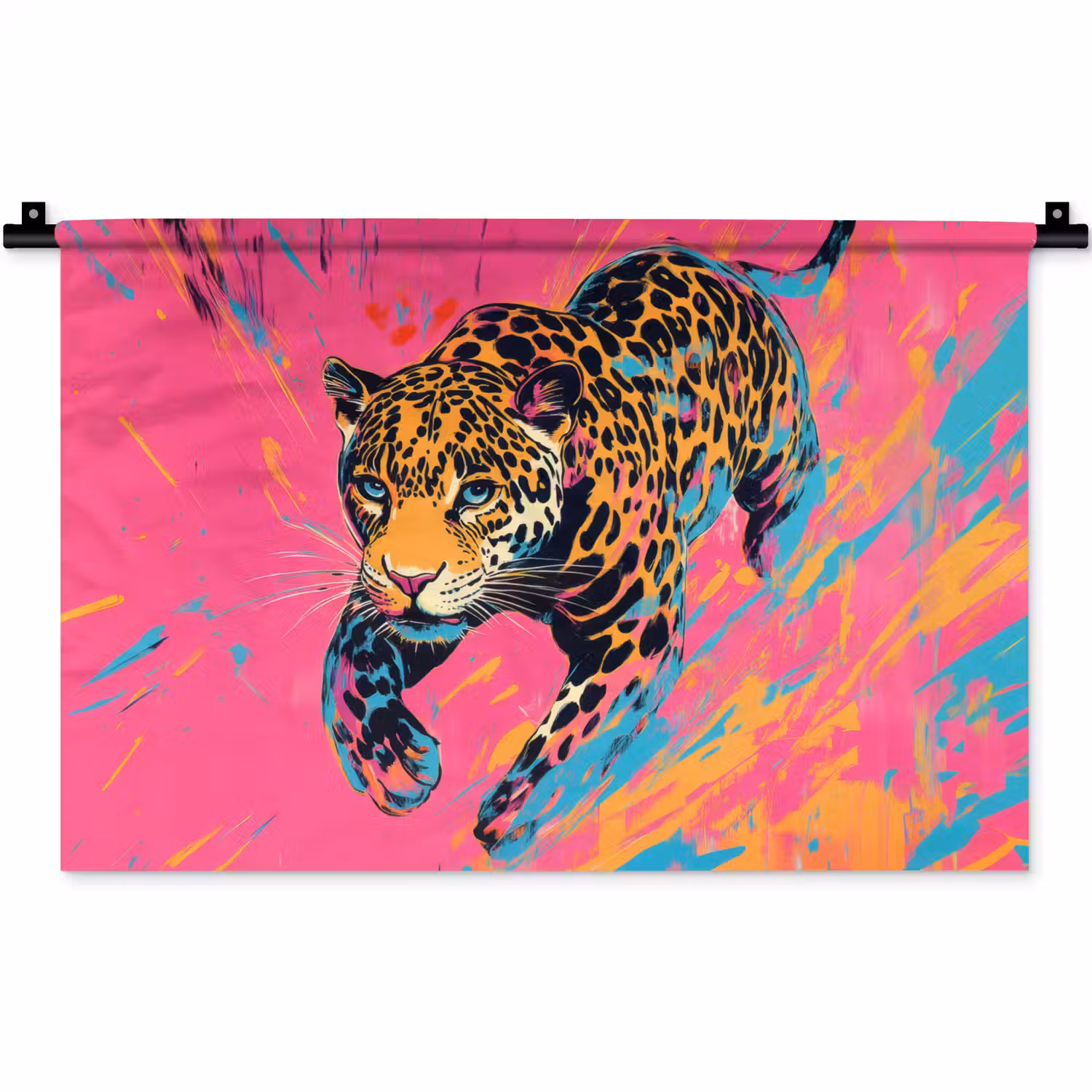 Luipaard - Roze - Oranje - Blauw - Verf Wandkleed katoen klein -zz3d
