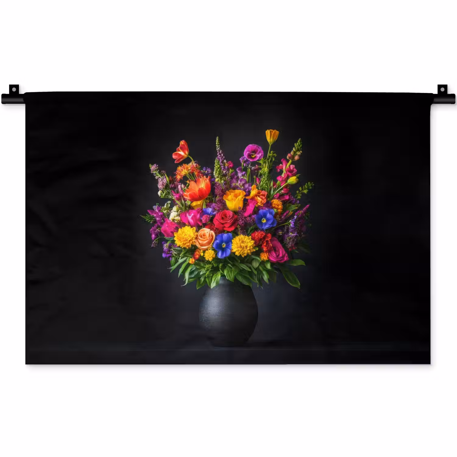 Felgekleurd - Bloemen - Vaas Wandkleed katoen klein -zz3d