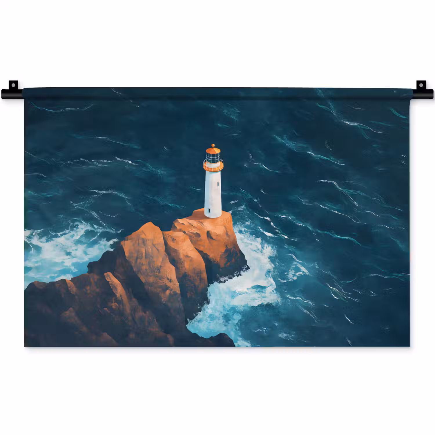 Vuurtoren - Rots - Zee - Golven Wandkleed katoen klein -zz3d