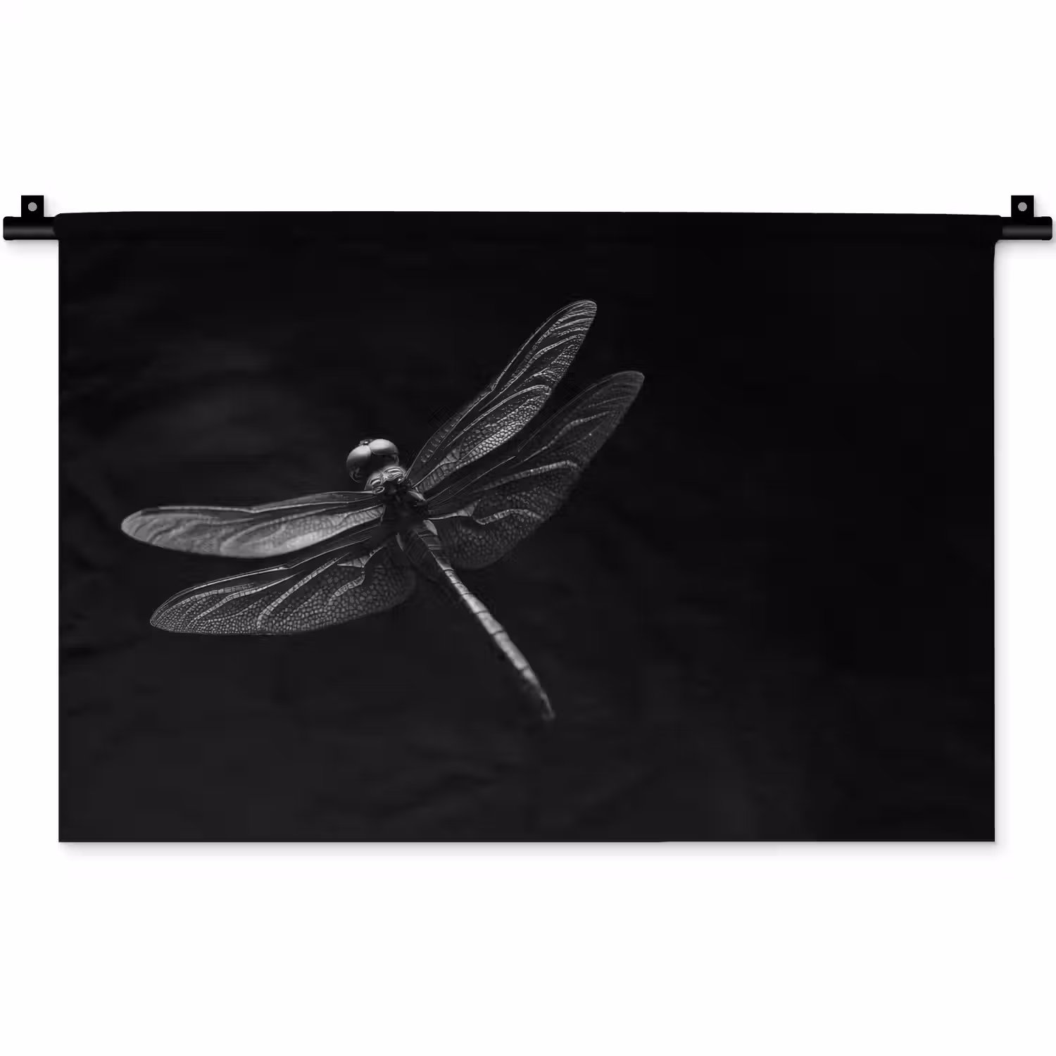 Libelle - Dieren - Zwart - Insect Wandkleed katoen klein -zz3d