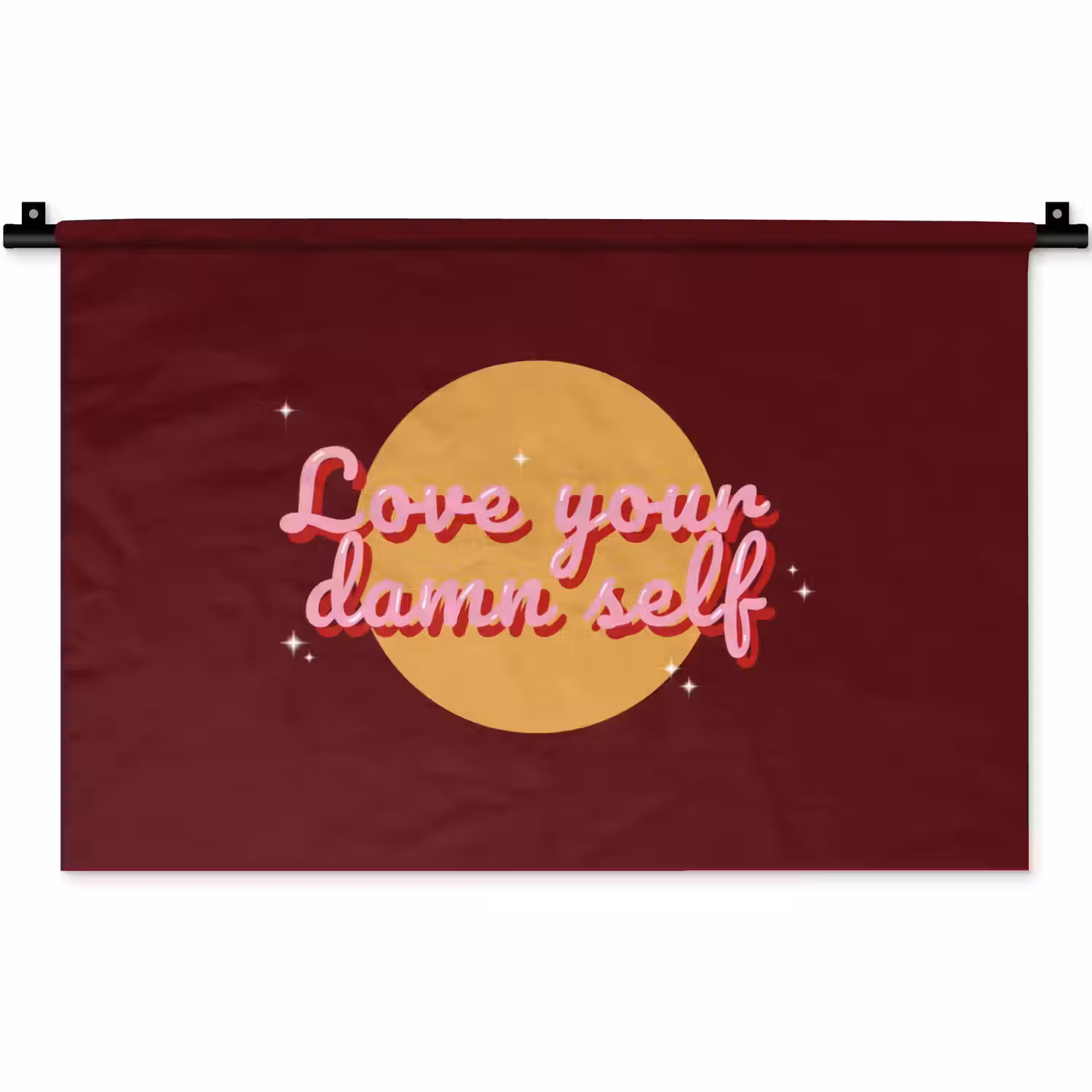 love your damn self - Cirkel - Glitter - Rood Wandkleed katoen klein -zz3d