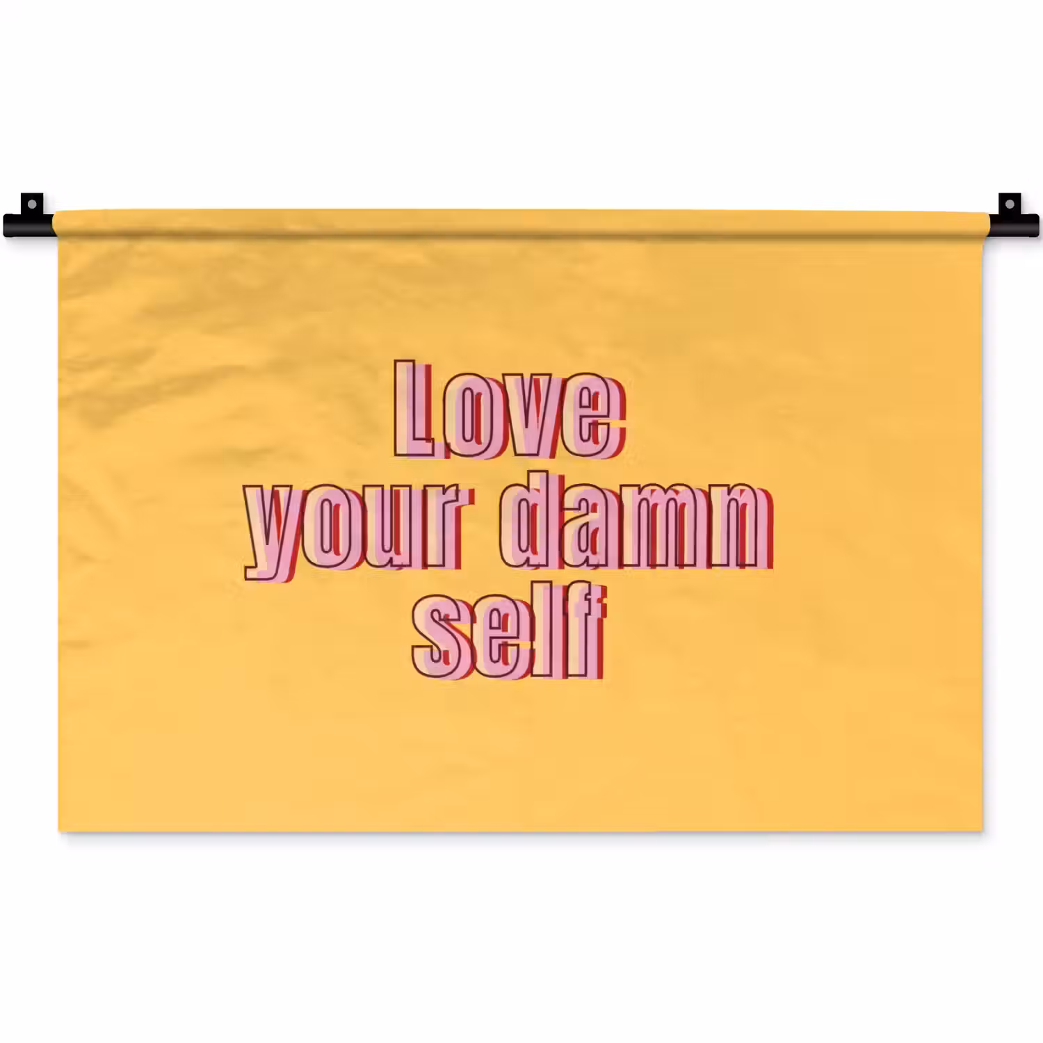 Love yourself - Roze - Geel Wandkleed katoen klein -zz3d