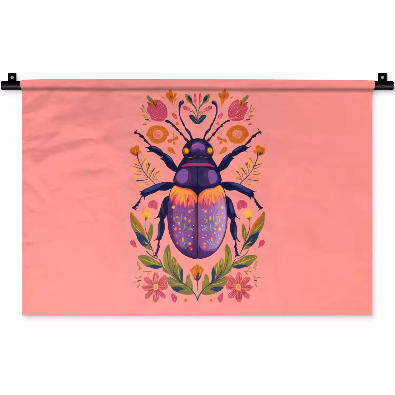 Paars - Kever - Stipjes - Bloemen Wandkleed katoen klein -zz3d