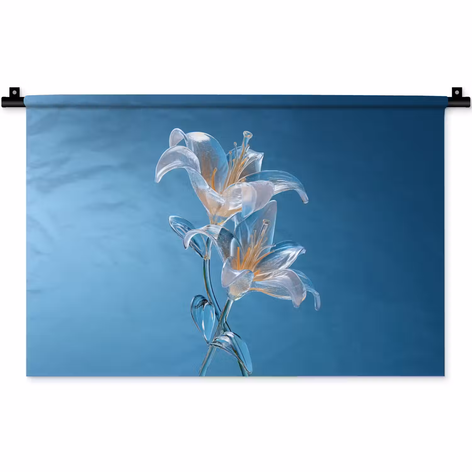 Lelies - Blauw - Glazen Wandkleed katoen klein -zz3d