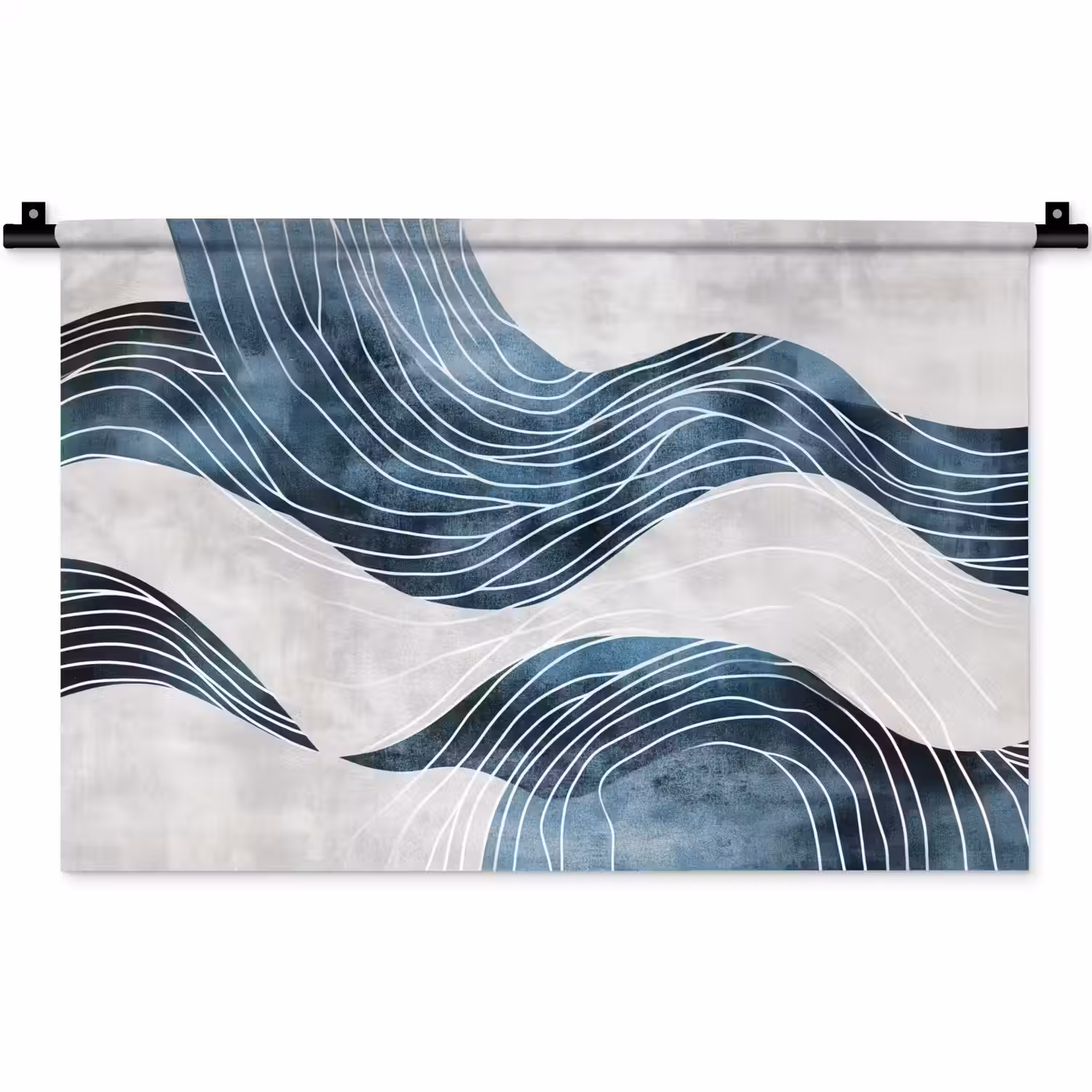 Lijnen - Golven - Abstract - Blauw Wandkleed katoen klein -zz3d