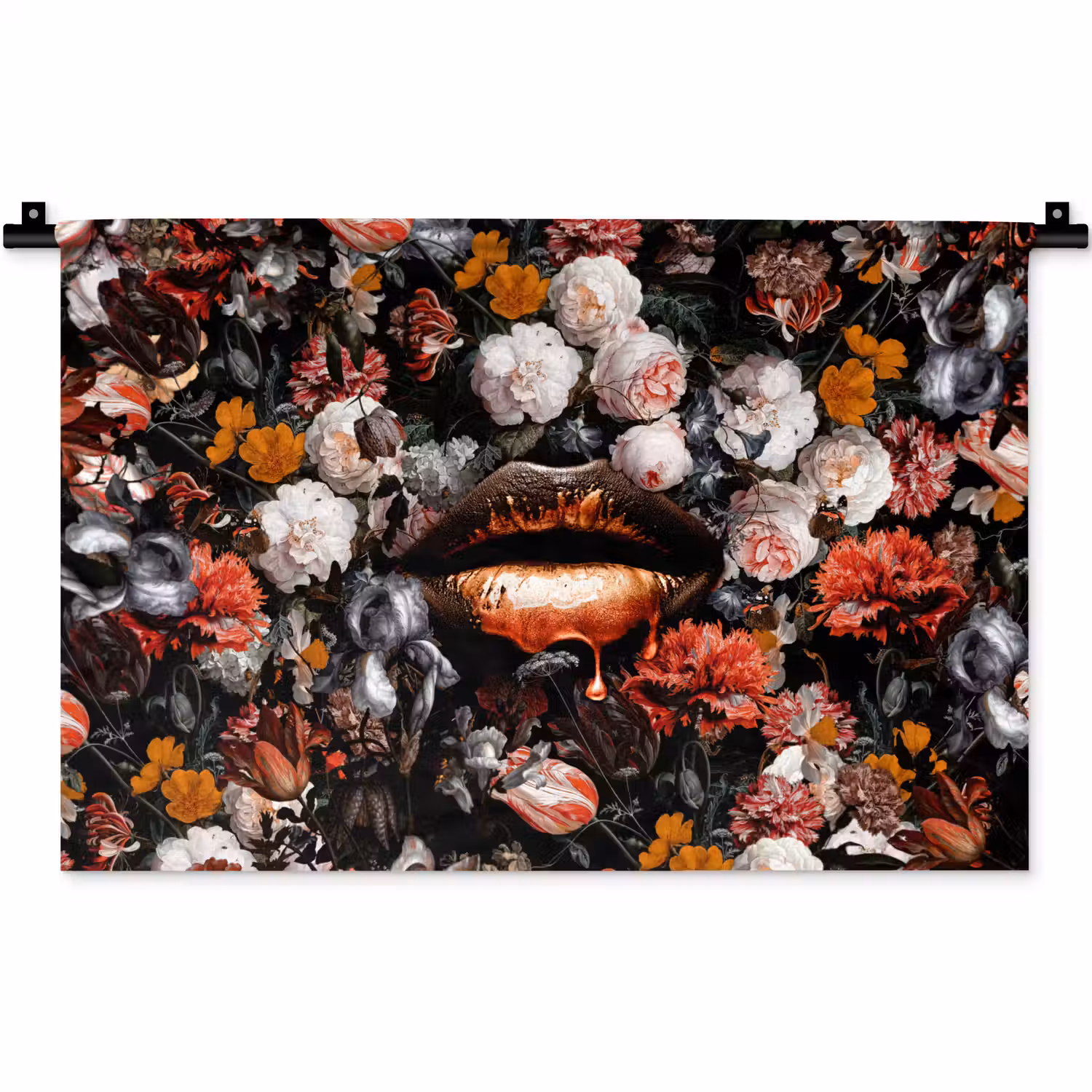 Lippen - Bloemen - Verf - Oranje - Kunst - Abstract - Oude meesters Wandkleed katoen klein -zz3d